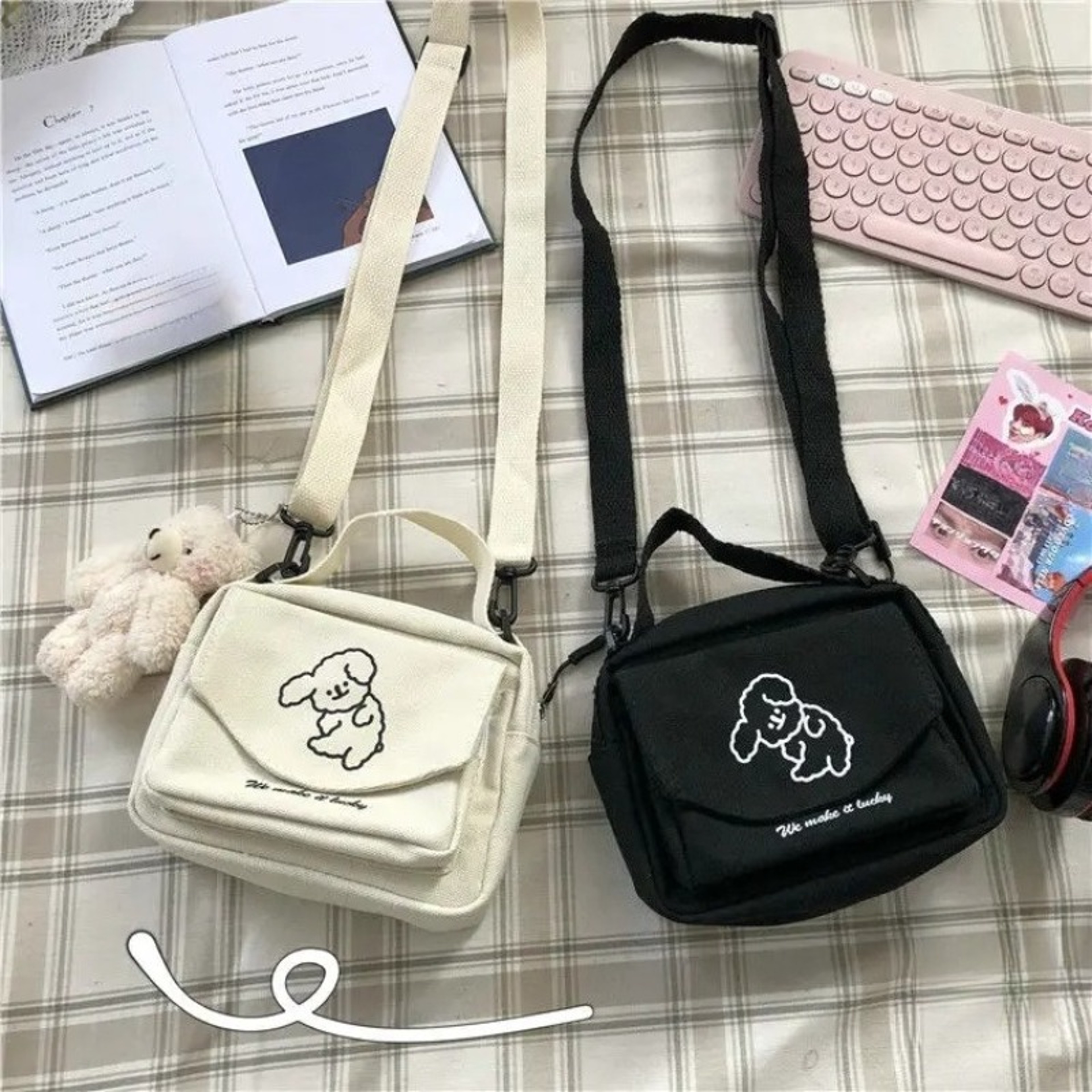 Cute Cartoon Canvas Messenger Bag for Teen Girls Small Square Shoulder Bag for Phones & Wallets – view 2