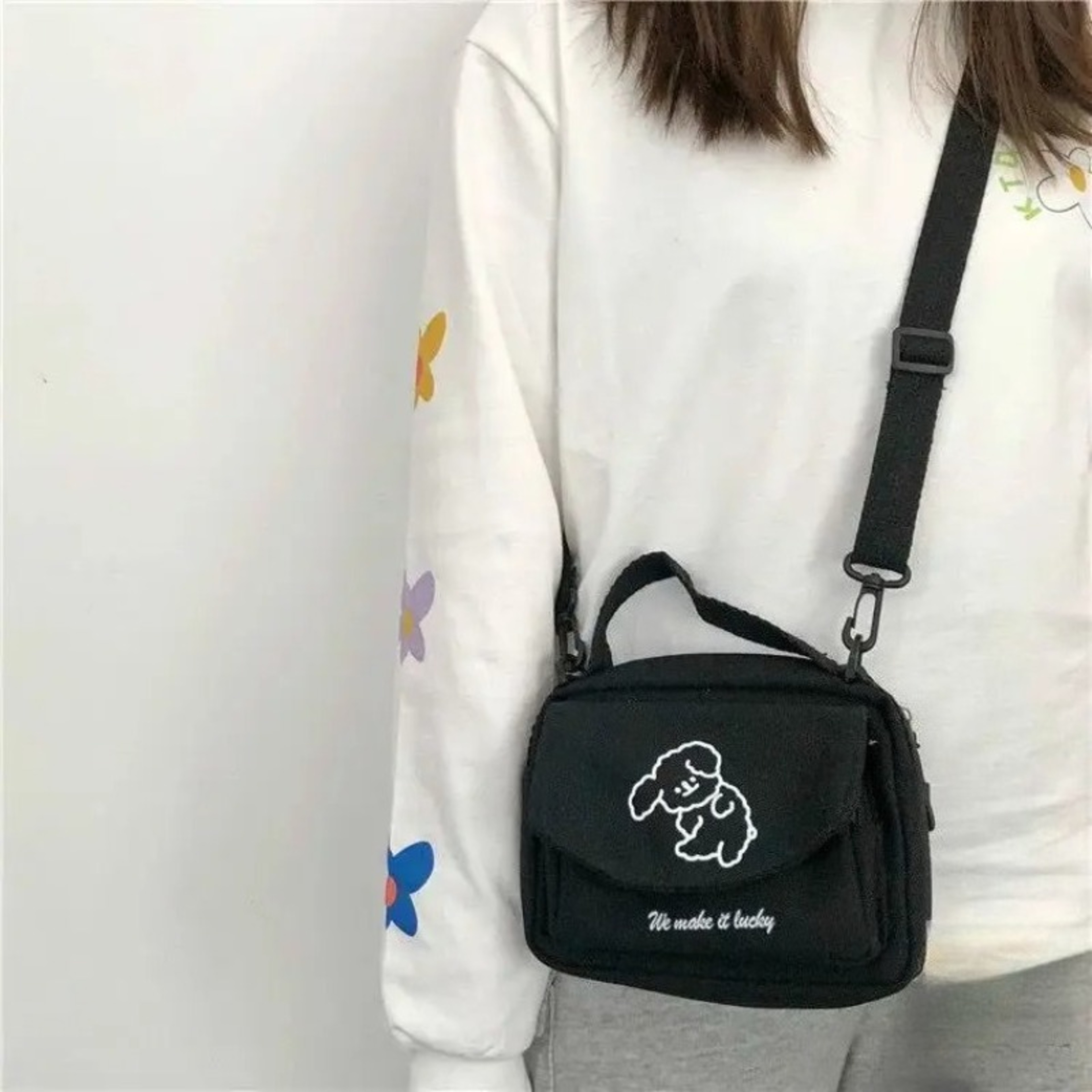 Cute Cartoon Canvas Messenger Bag for Teen Girls Small Square Shoulder Bag for Phones & Wallets – view 6