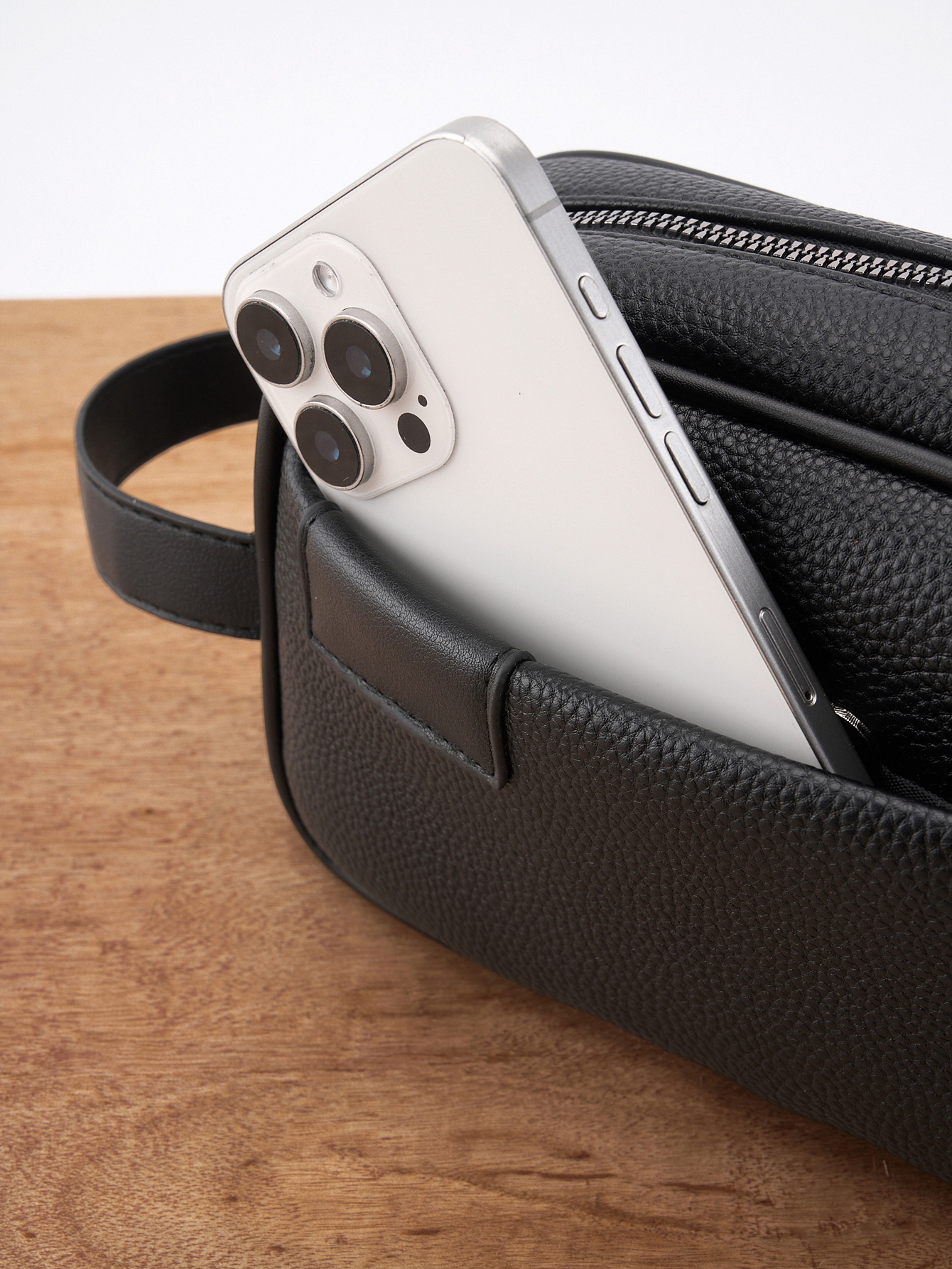 Mens PU Leather Wristlet Clutch Bag with Zipper Organizer – view 3