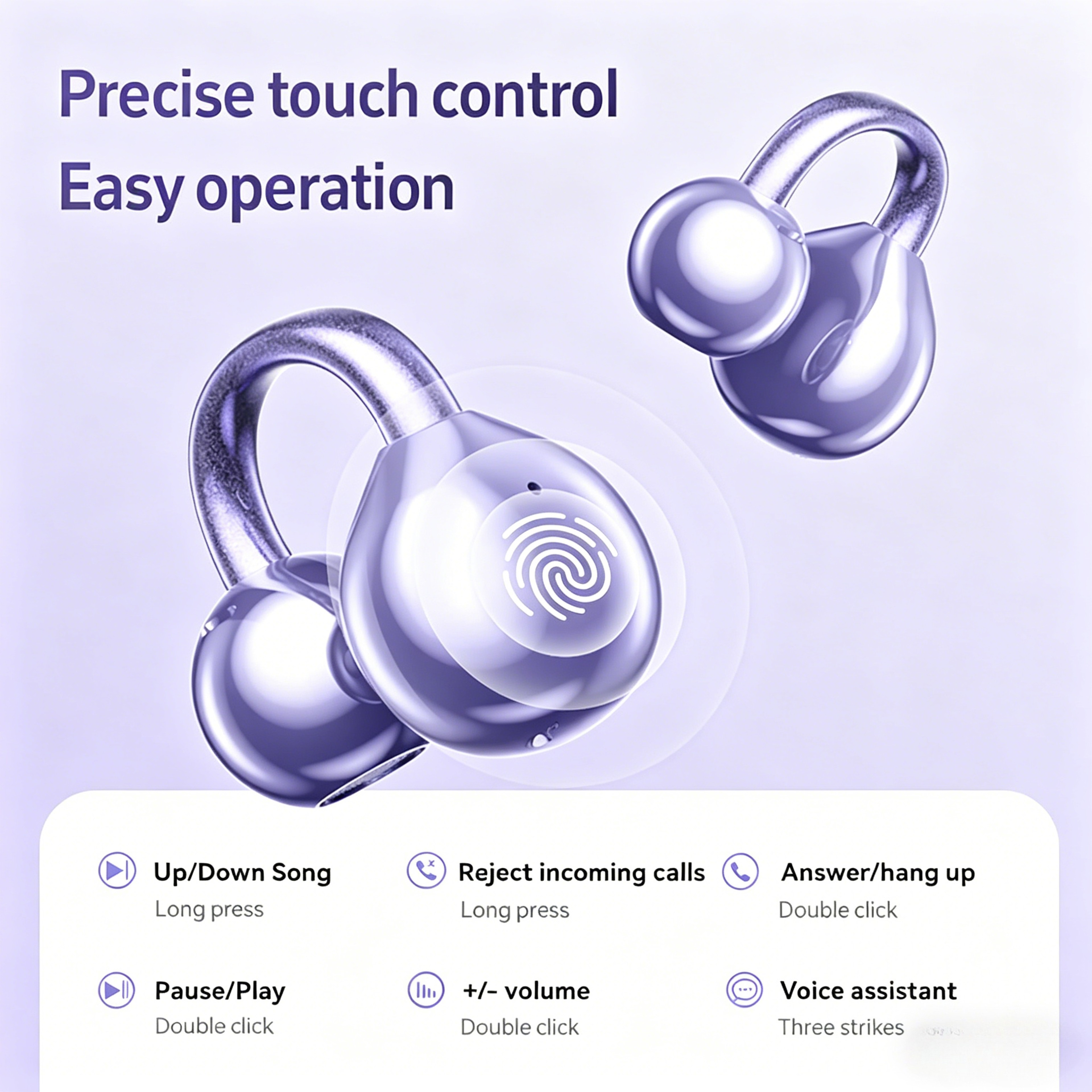 Clip On Open Ear Bluetooth Headphones for Small Ears with Playtime – view 2