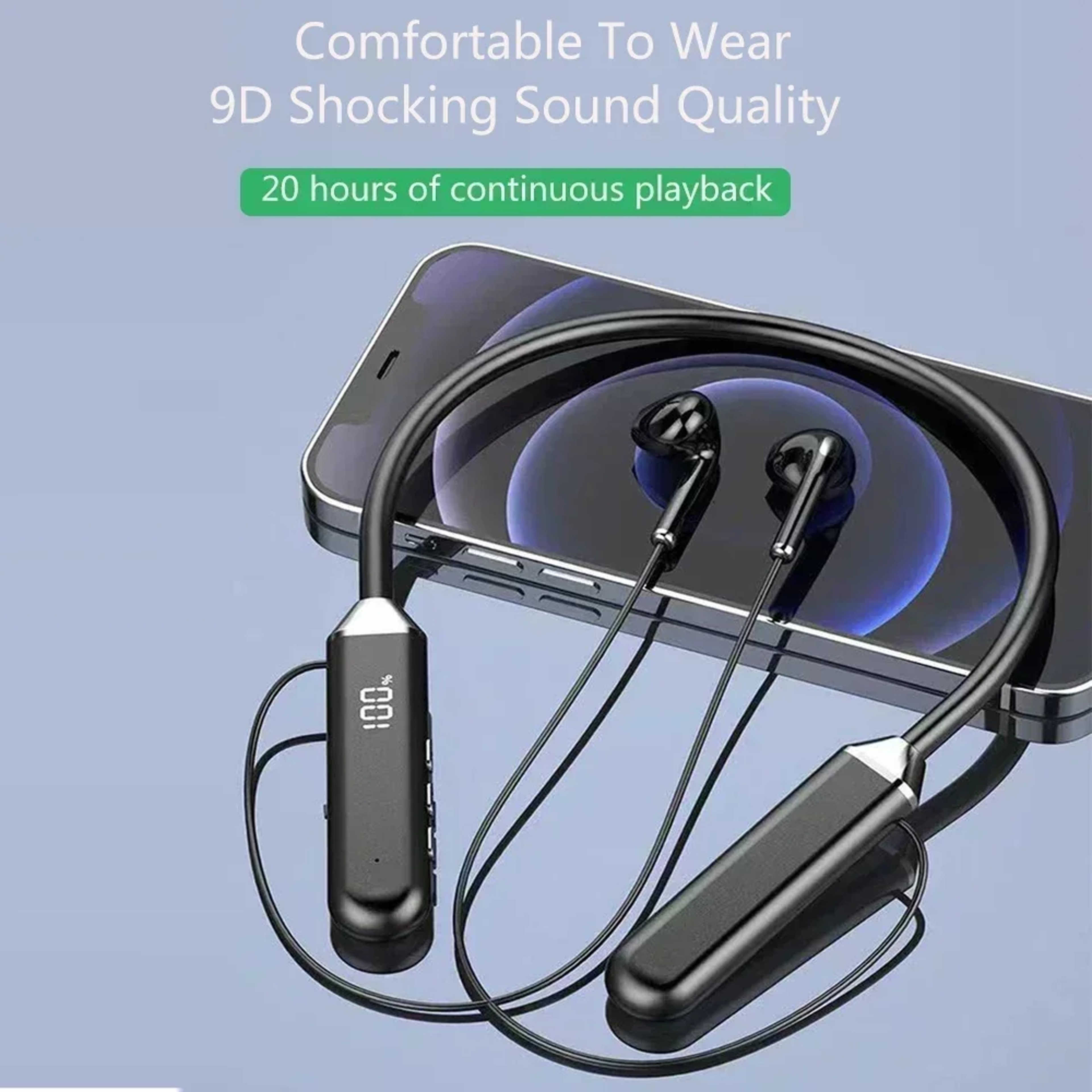 Magnetic Neckband Bluetooth Headphones Waterproof Sports Wireless Earbuds with Mic – view 3