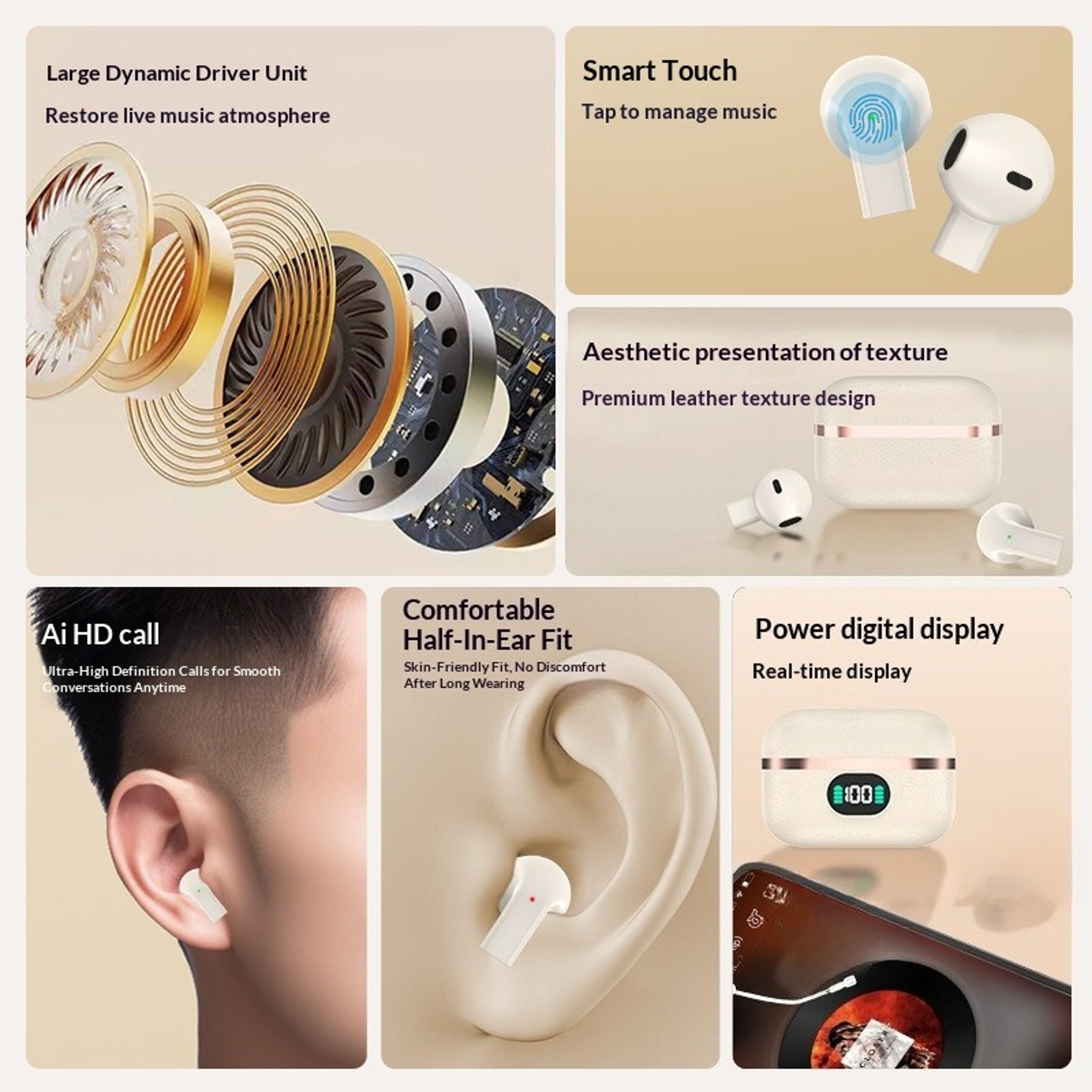 Wireless Earbuds Bluetooth Headphones With Battery Display Semi In Ear Design 2