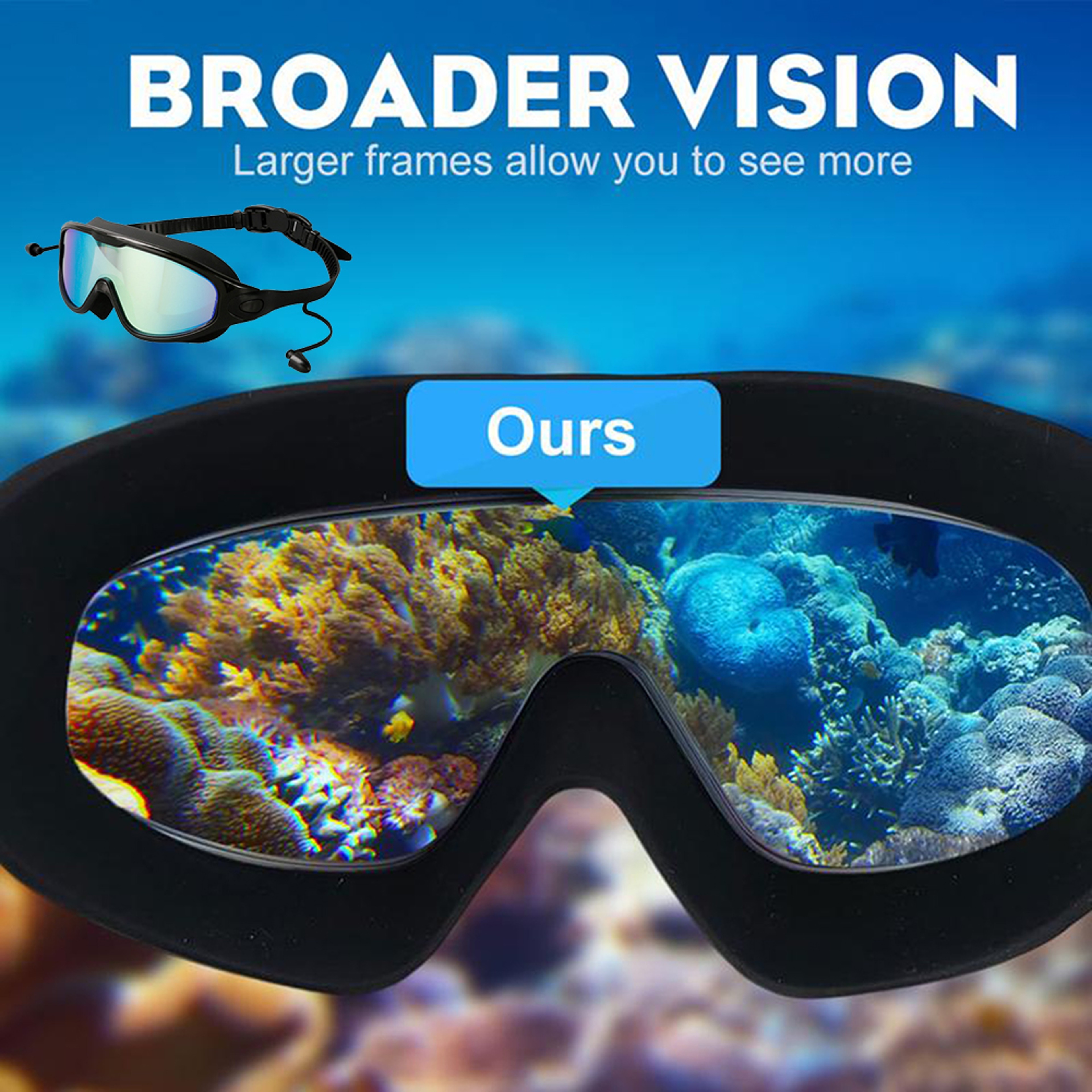 Adult UV Protection Swim Goggles Large Frame Anti Fog Swimming Glasses – view 2