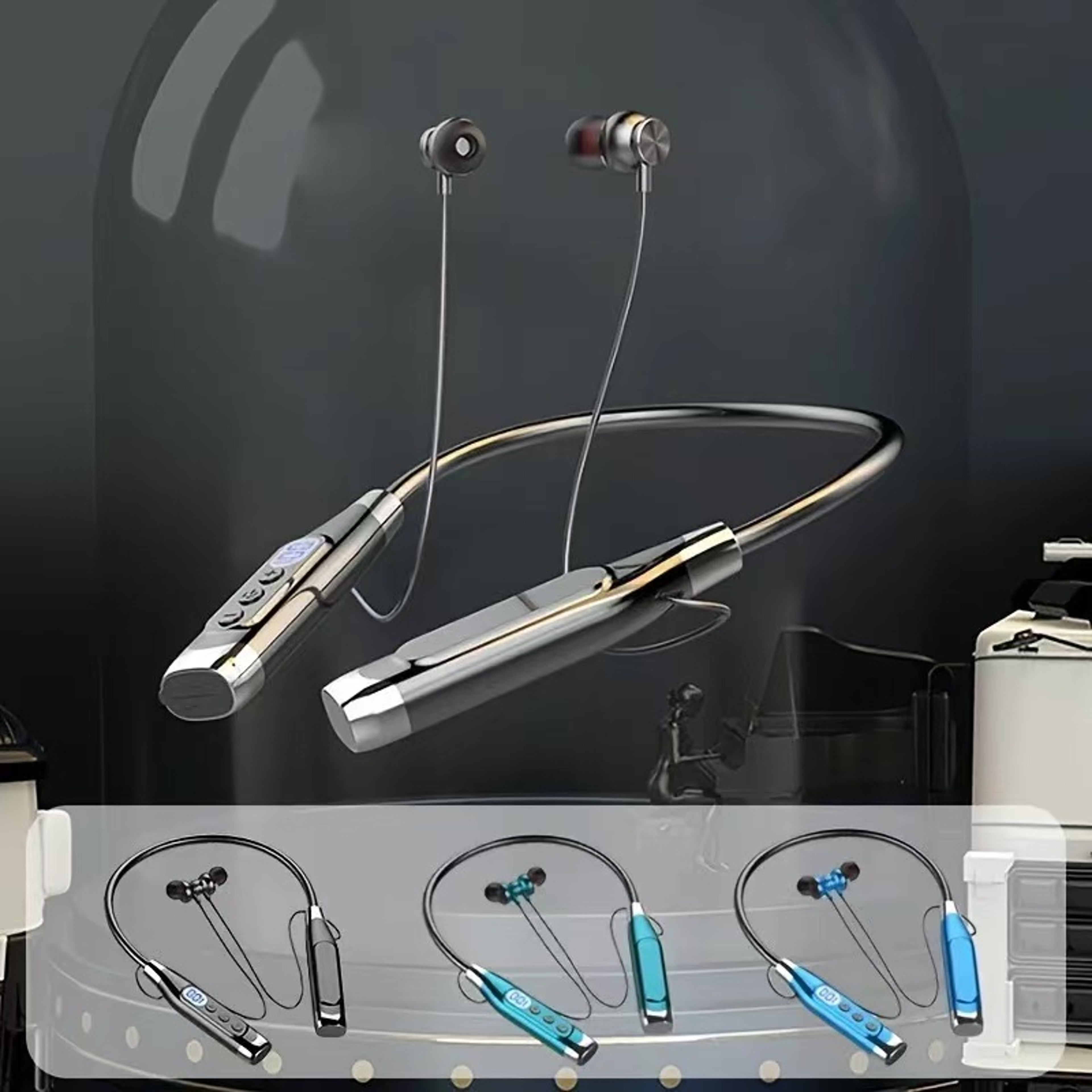 Bluetooth Neckband Wireless Earbuds with Magnetic Design and LED Display – view 3