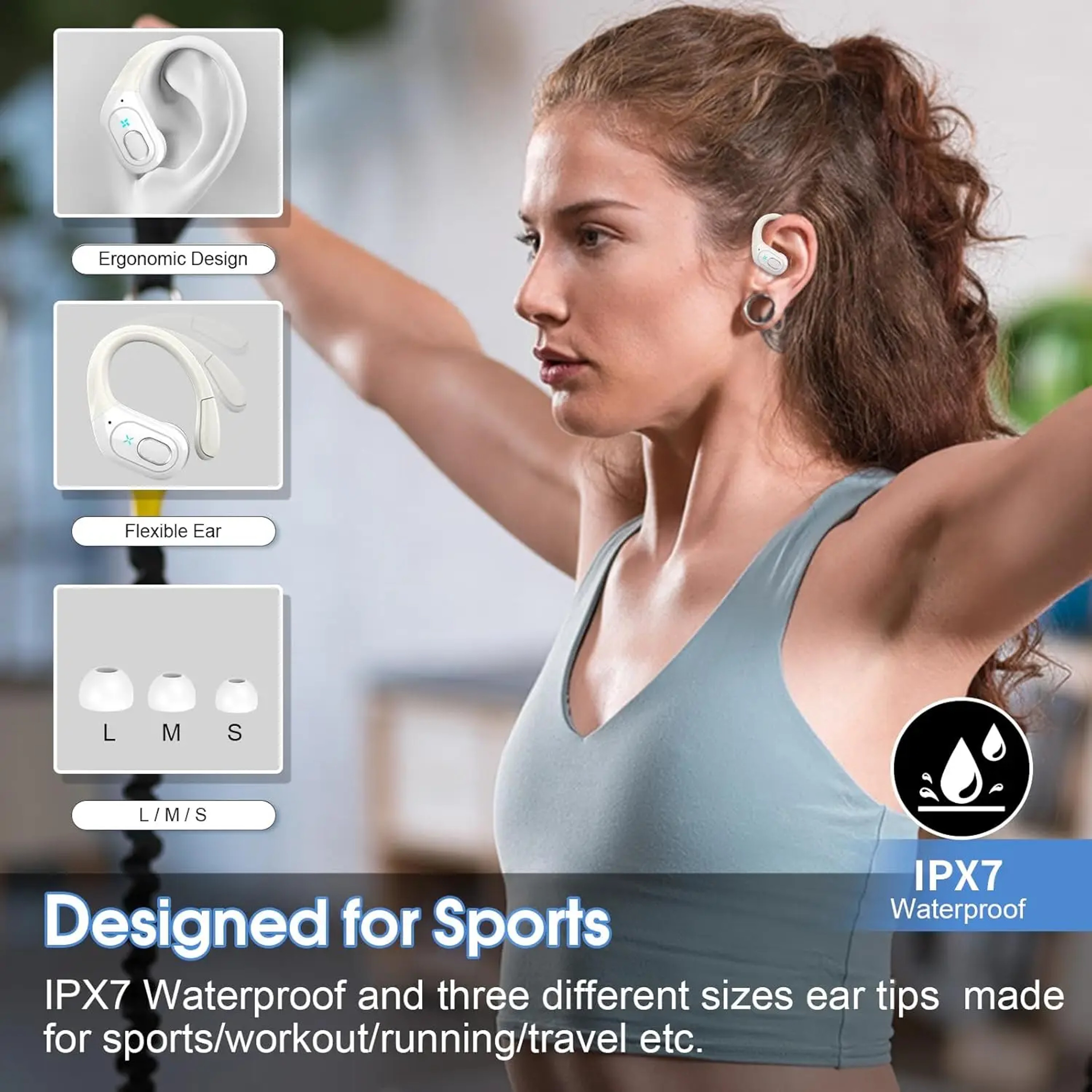 Bluetooth Wireless Sports Earbuds with Ear Hooks and Mic for Gym Workouts – view 3