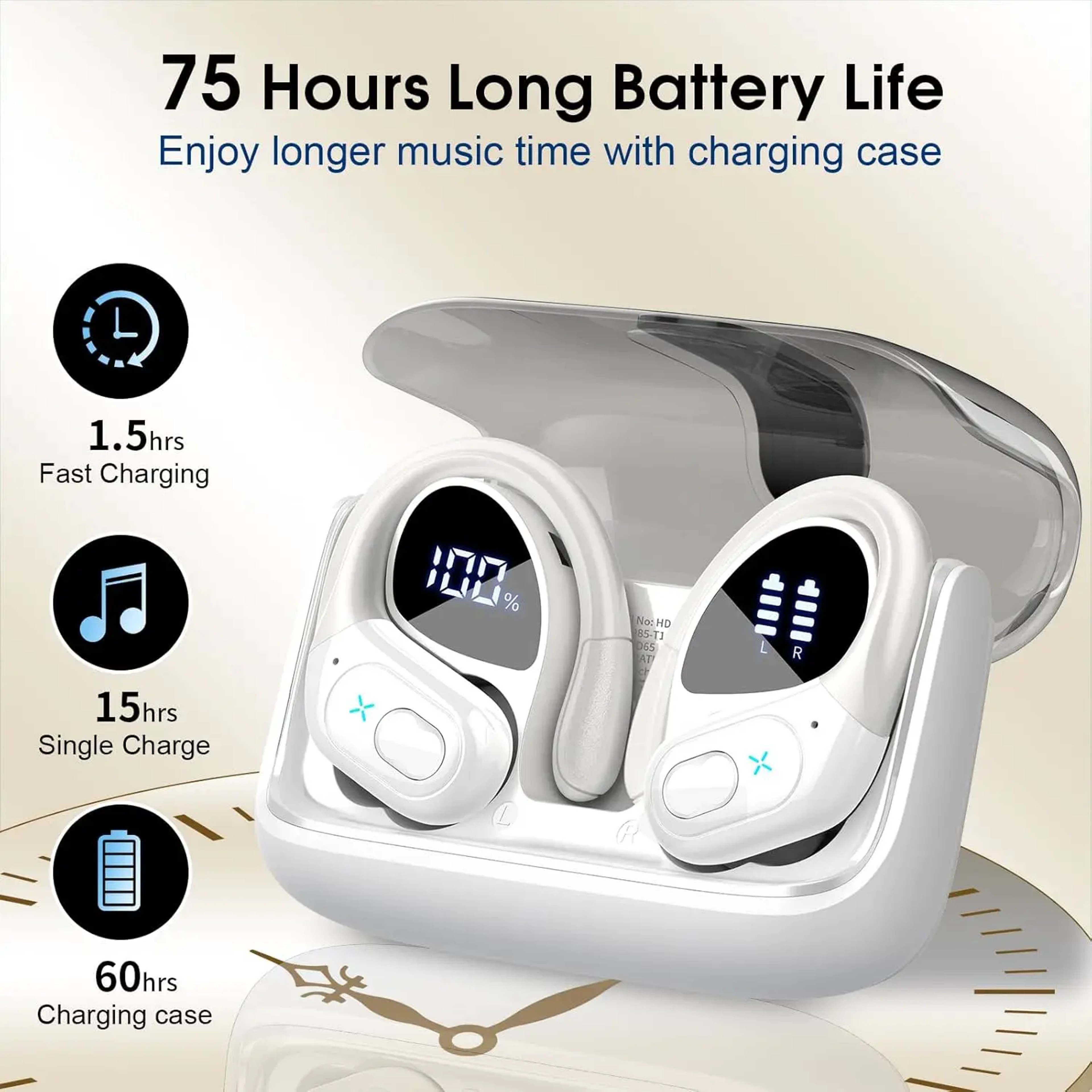 Bluetooth Wireless Sports Earbuds with Ear Hooks and Mic for Gym Workouts – view 4