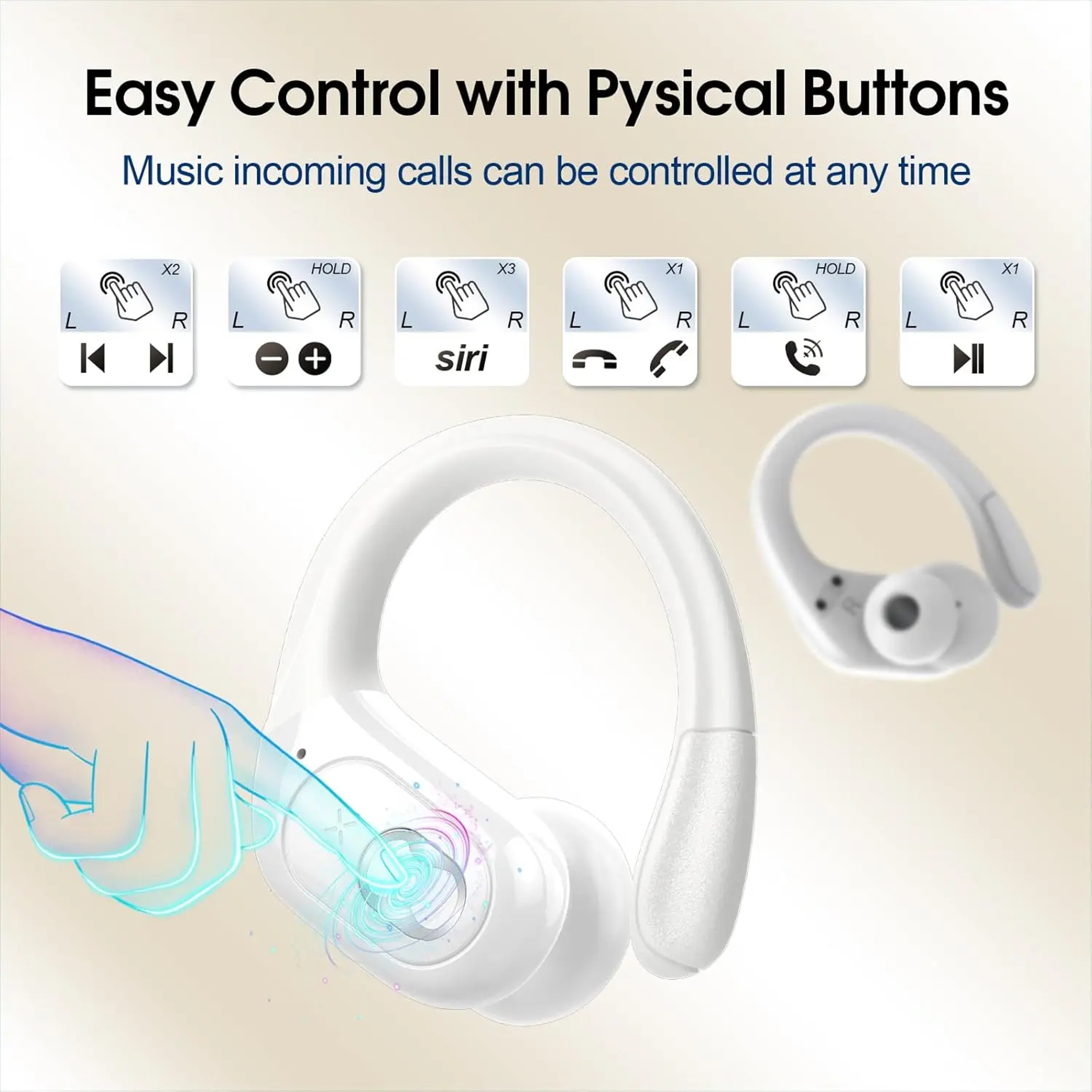 Bluetooth Wireless Sports Earbuds with Ear Hooks and Mic for Gym Workouts – view 5