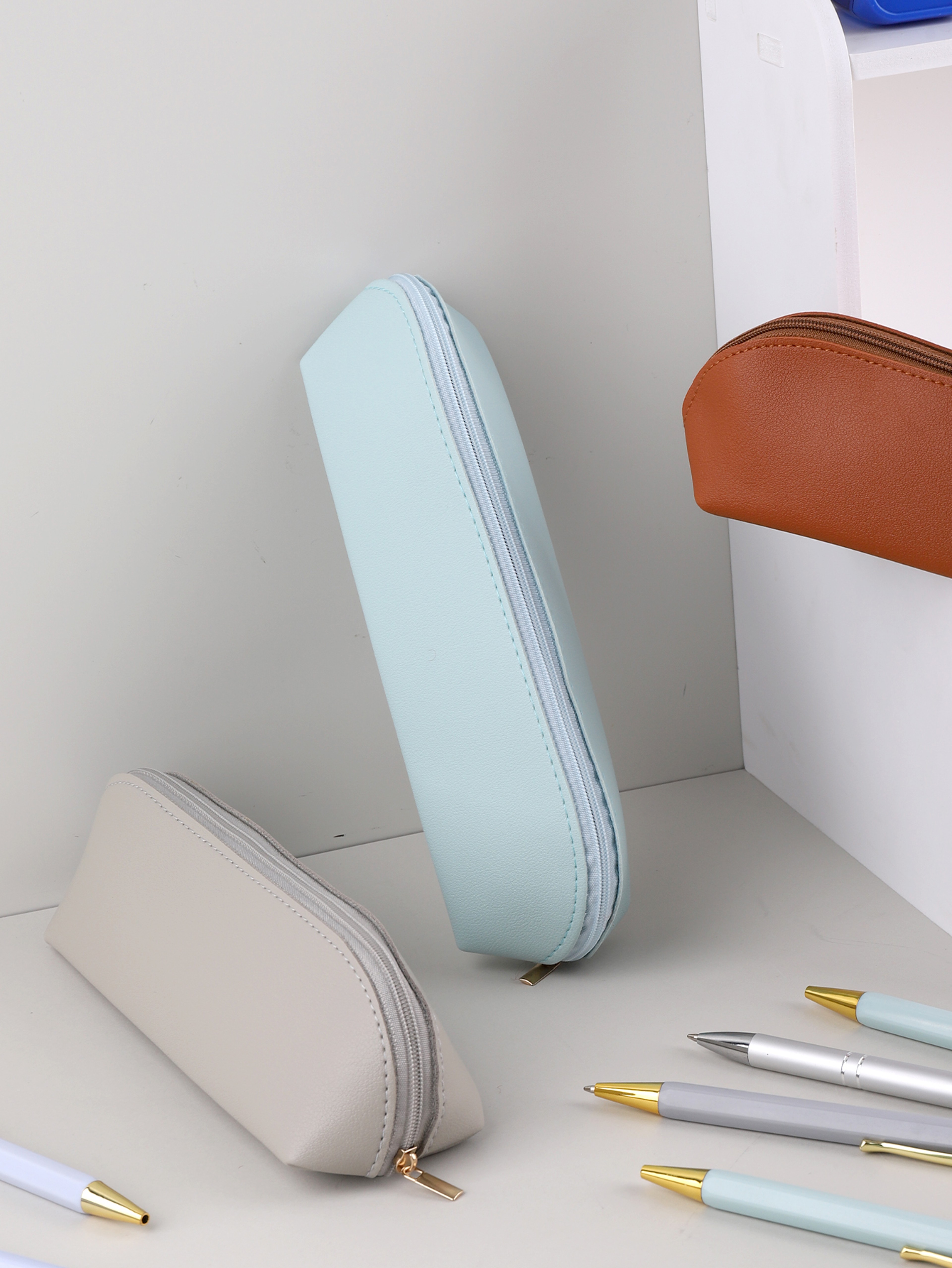 PU Leather Pencil Case Stylish Stationery Organizer Pen Storage Bag for School Office – view 3