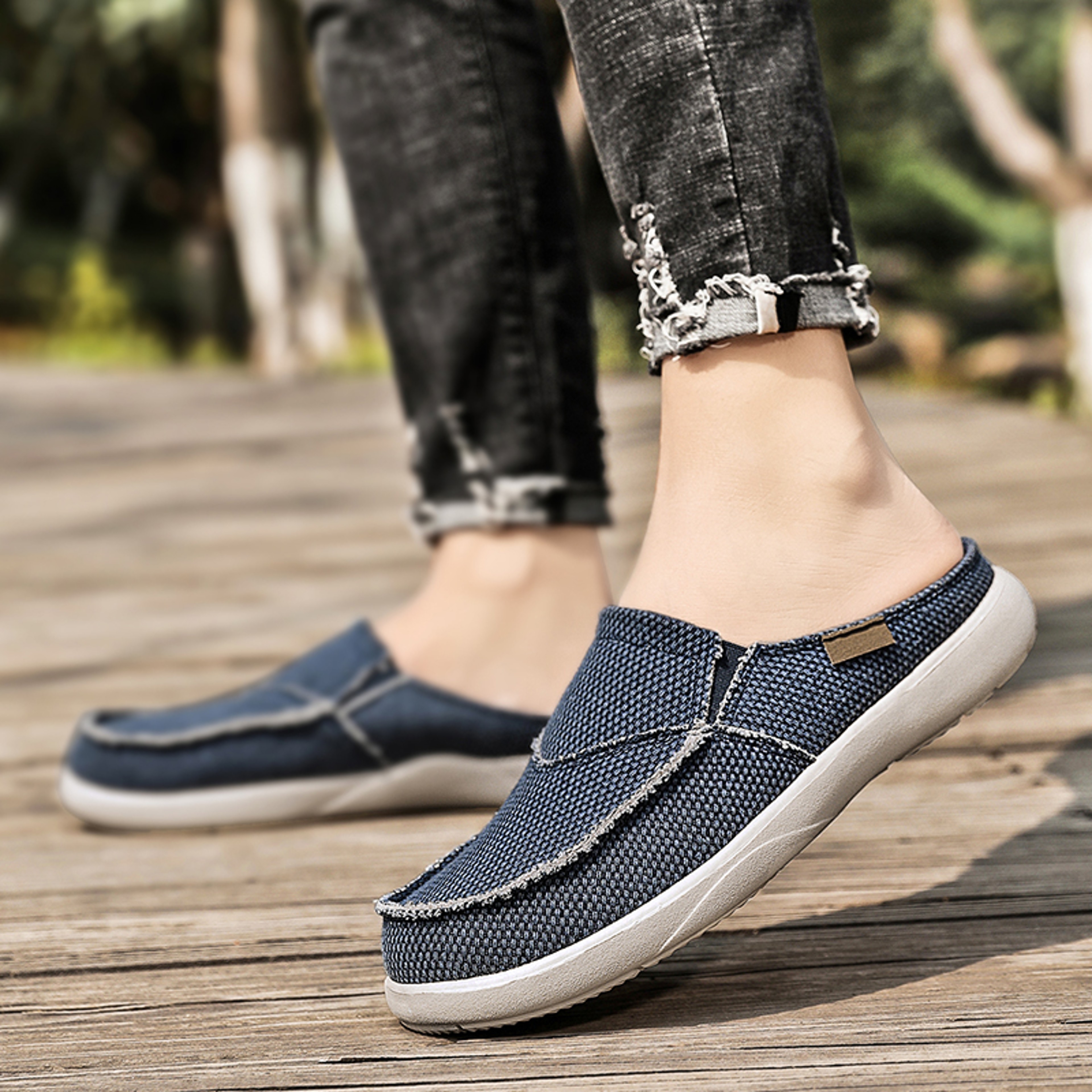 Mens Canvas Slip On Half Shoes Summer Casual Slippers Lightweight Breathable Zapatillas 1