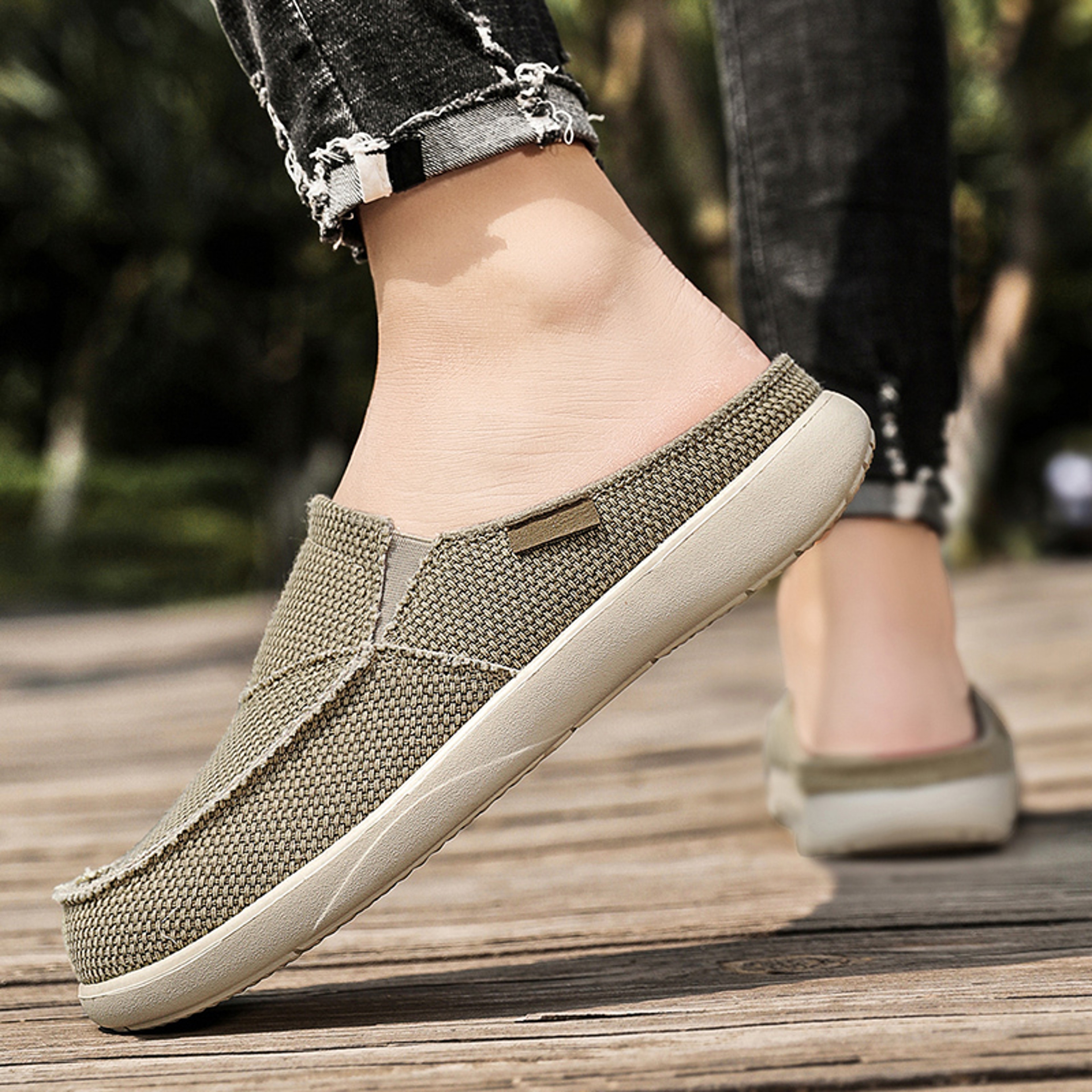 Mens Canvas Slip On Half Shoes Summer Casual Slippers Lightweight Breathable Zapatillas 2