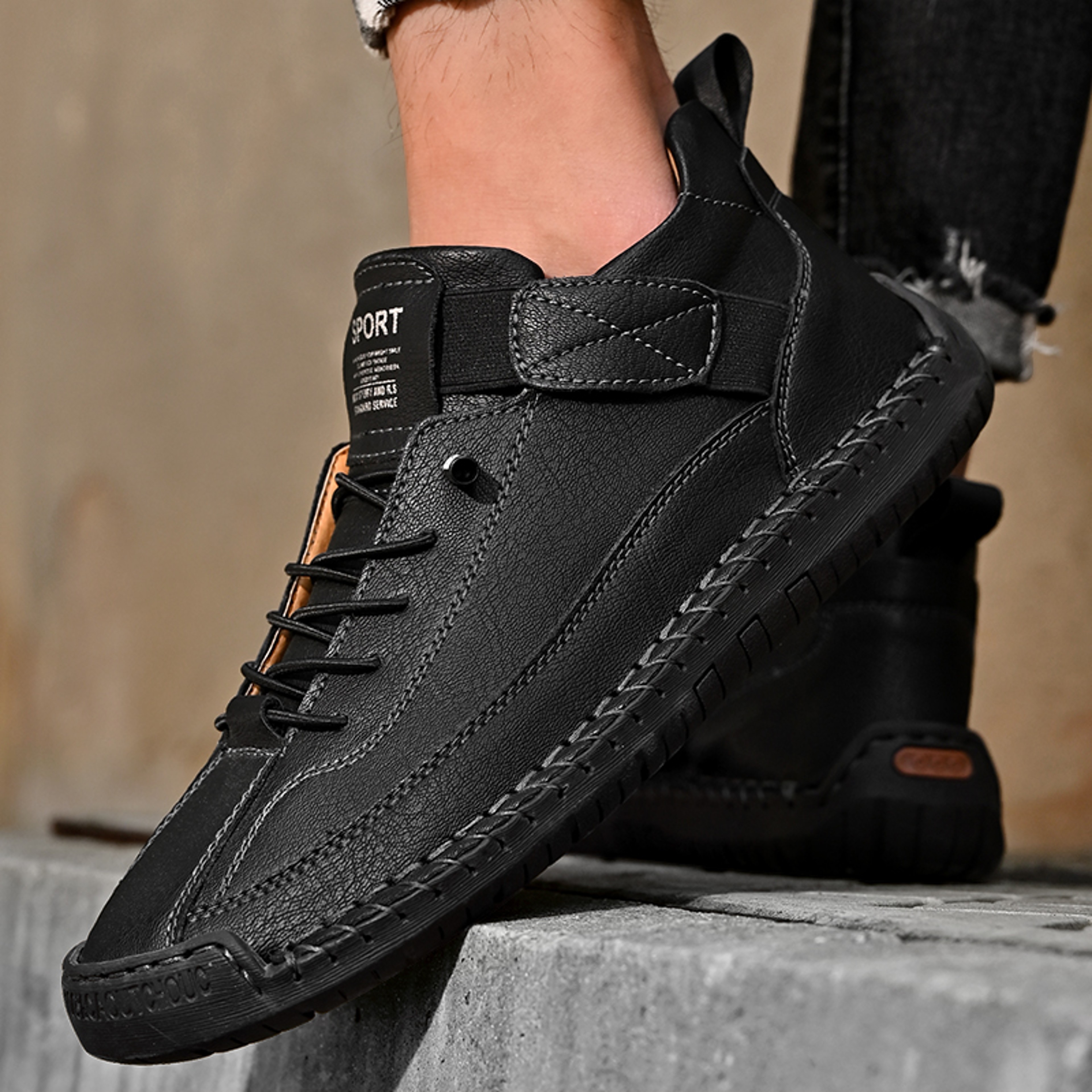 Handmade Leather Men Shoes Breathable Casual Slip On Loafers Fashion Moccasins And Durable Tooling  4