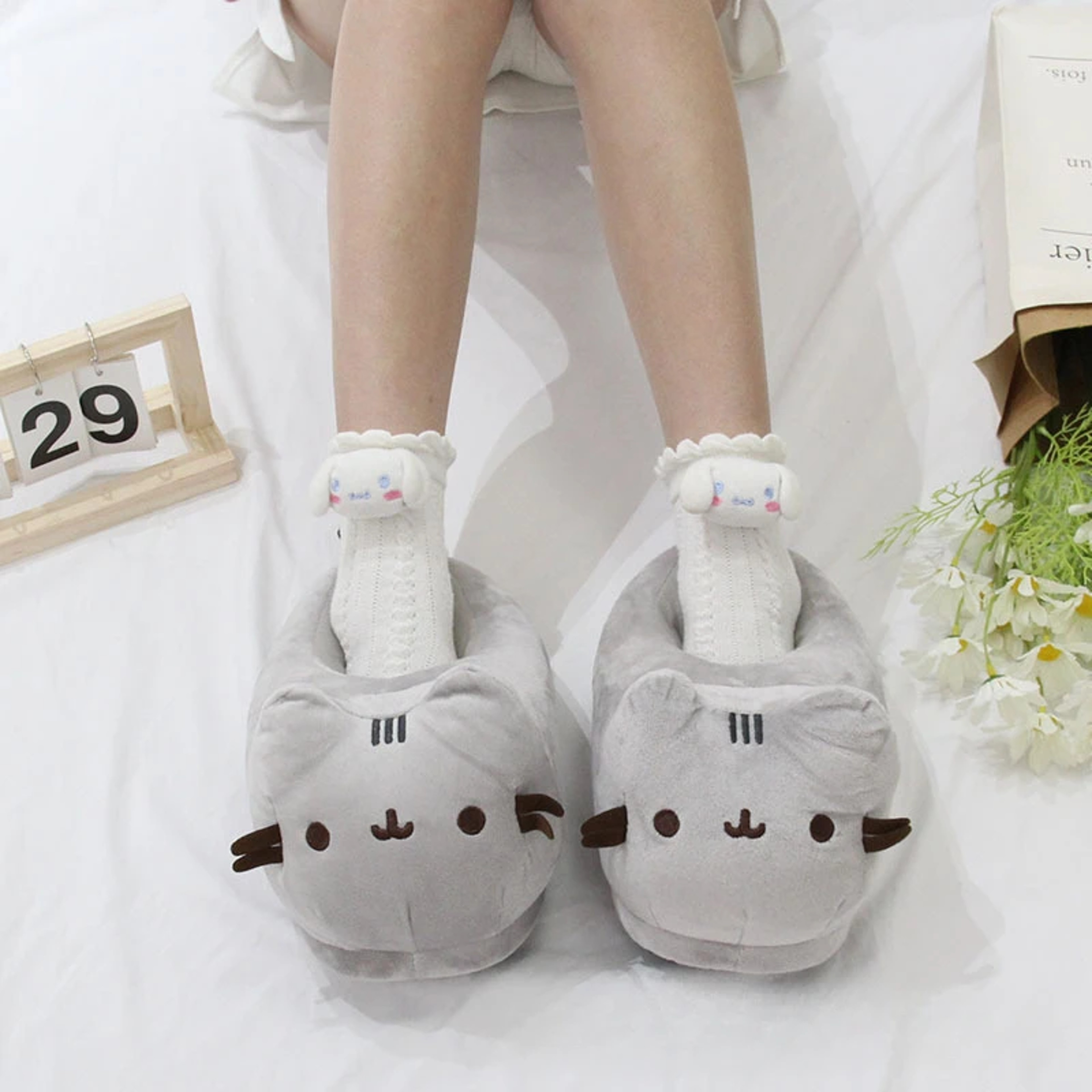 Warm Winter Slides Cartoon Full Covered Cat Slippers Soft Plush Doll Indoor Cute Anime Bedroom Shoe 2