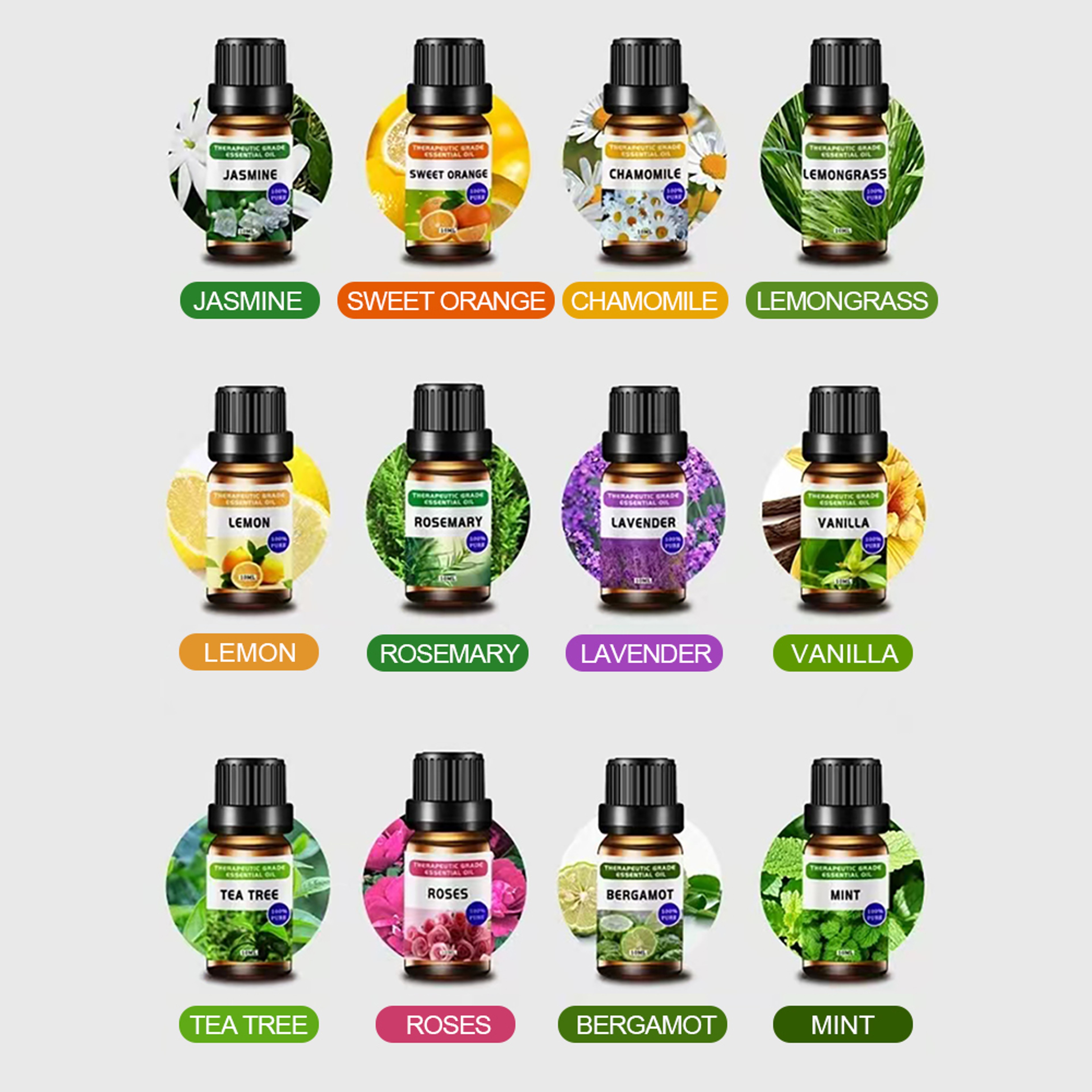 12 Pieces Essential Oil Set Lavender Rose Plant Essential Oil Air Purification Blend Aromatherapy G 1