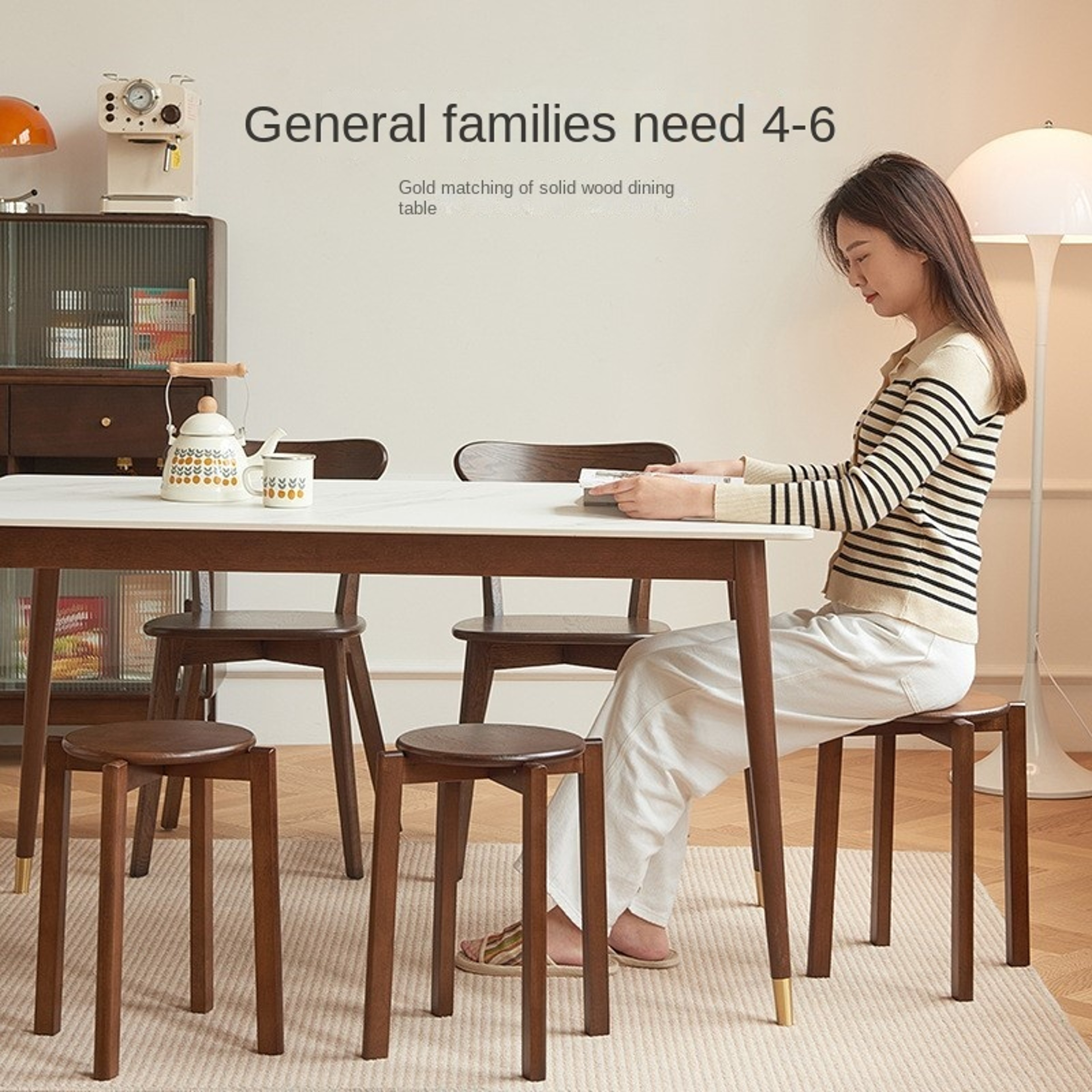 Dining Table Stool, Modern Simple Square Round Rubber Wood, Household Solid Wood Living Room Dining Room Stackable Seat – view 2