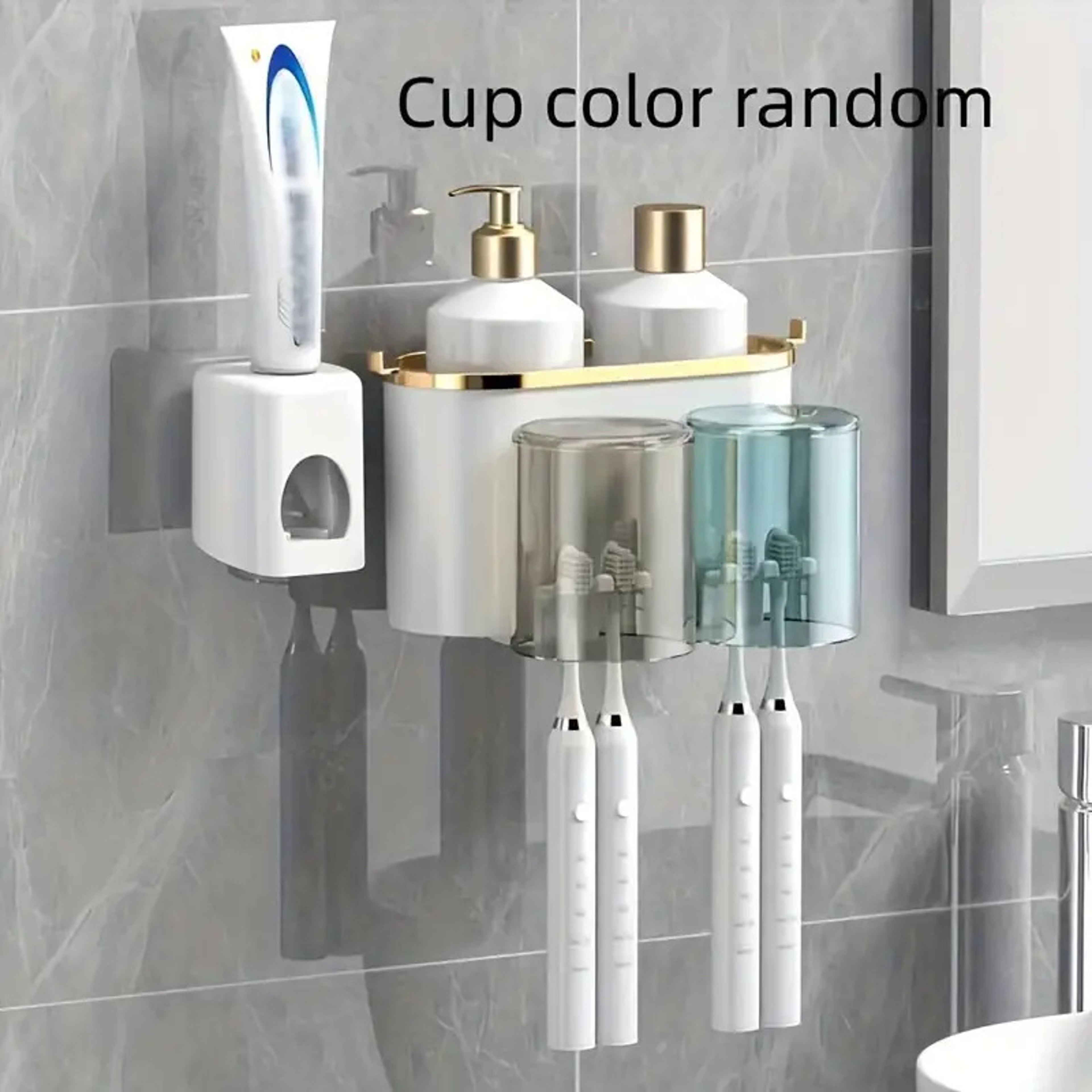 Multifunctional Toothbrush Rack And Mug Holder Wall Mounted Toothpaste Storage With Toothpaste Sque 5