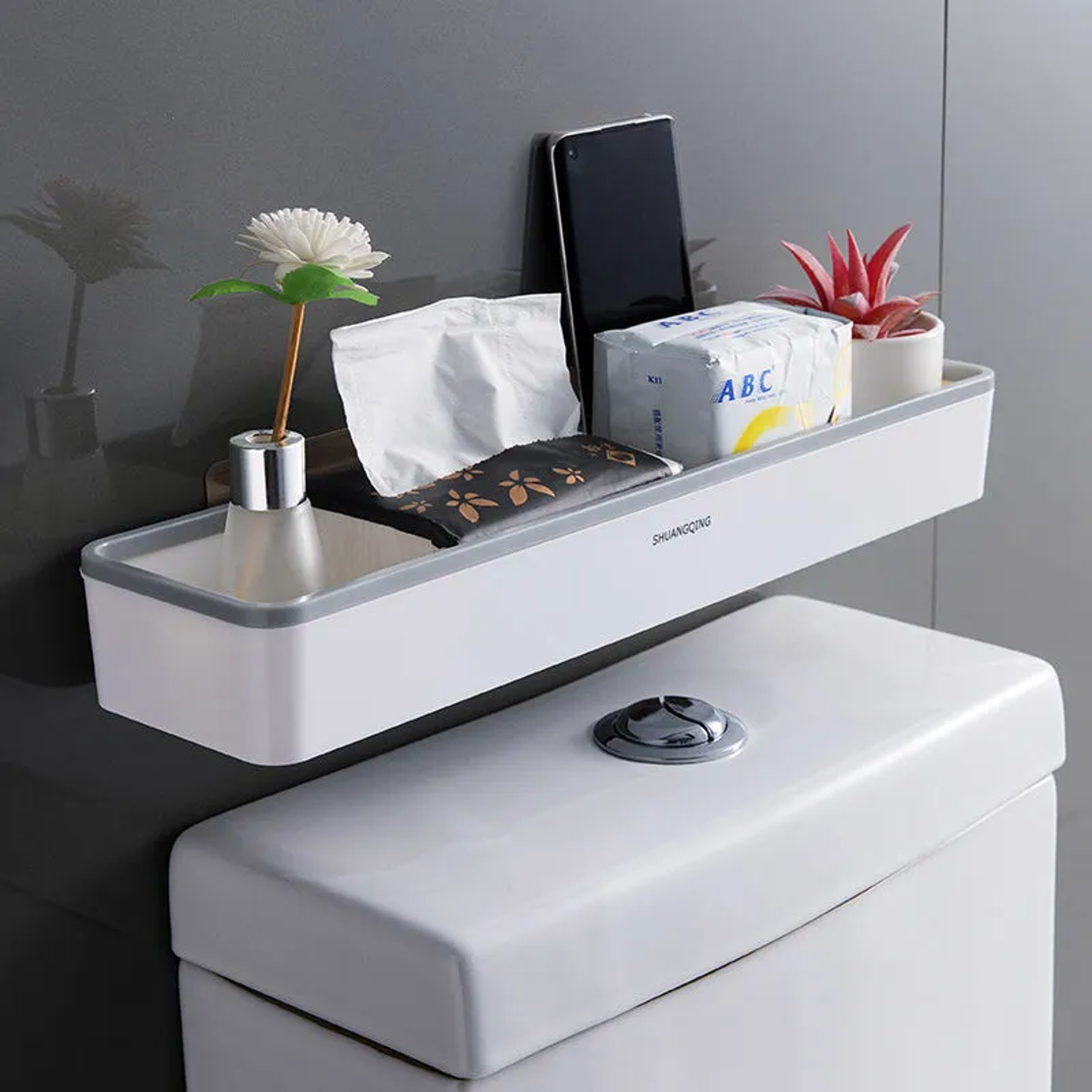Toilet Bathroom Storage Cabinet Rack Wall Hanging Hole Free White Shelf Organizer For Above Toilet 0
