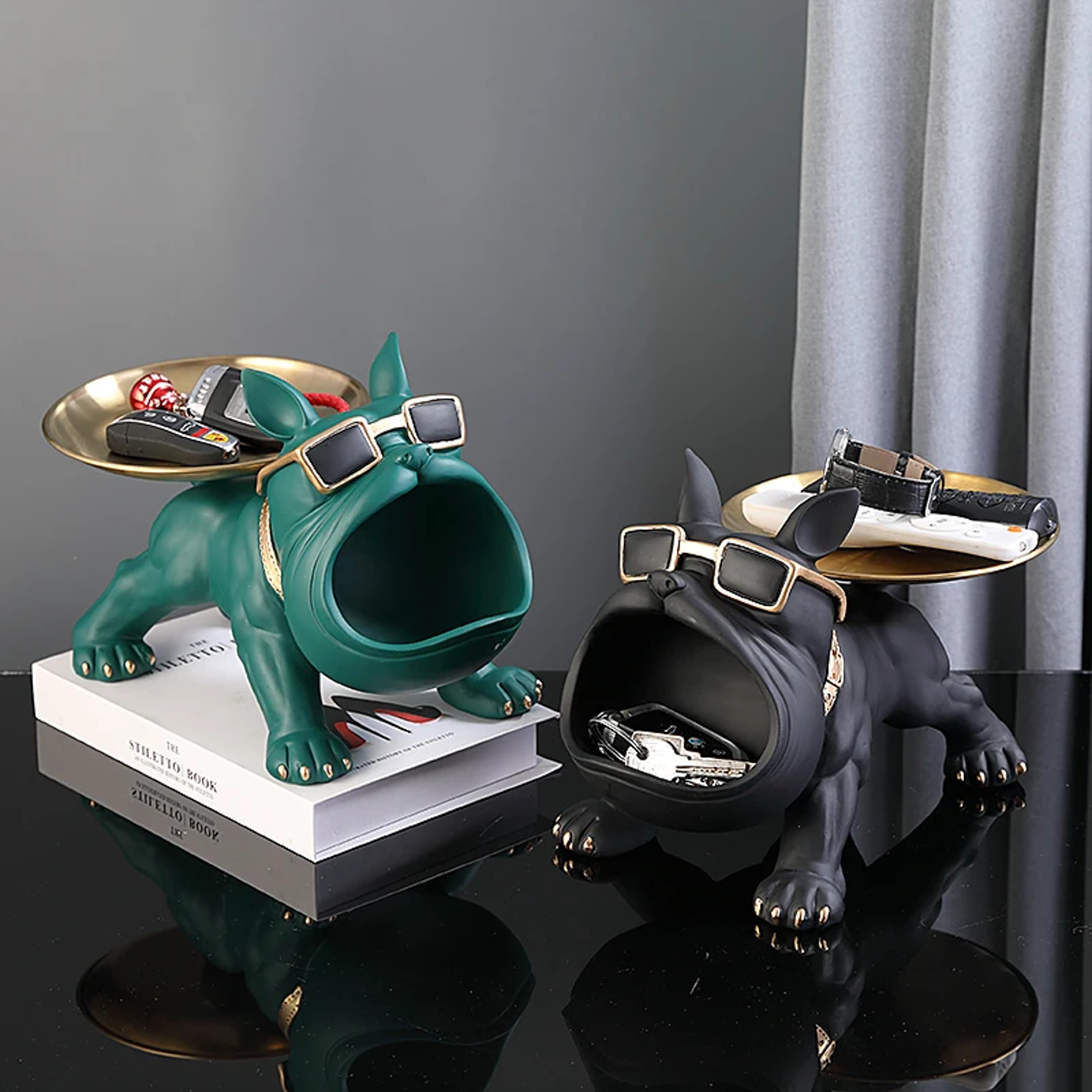Resin Bulldog Statue Dog Sculpture Storage Tray Animal Home Decoration Craft Art Sculpture 4