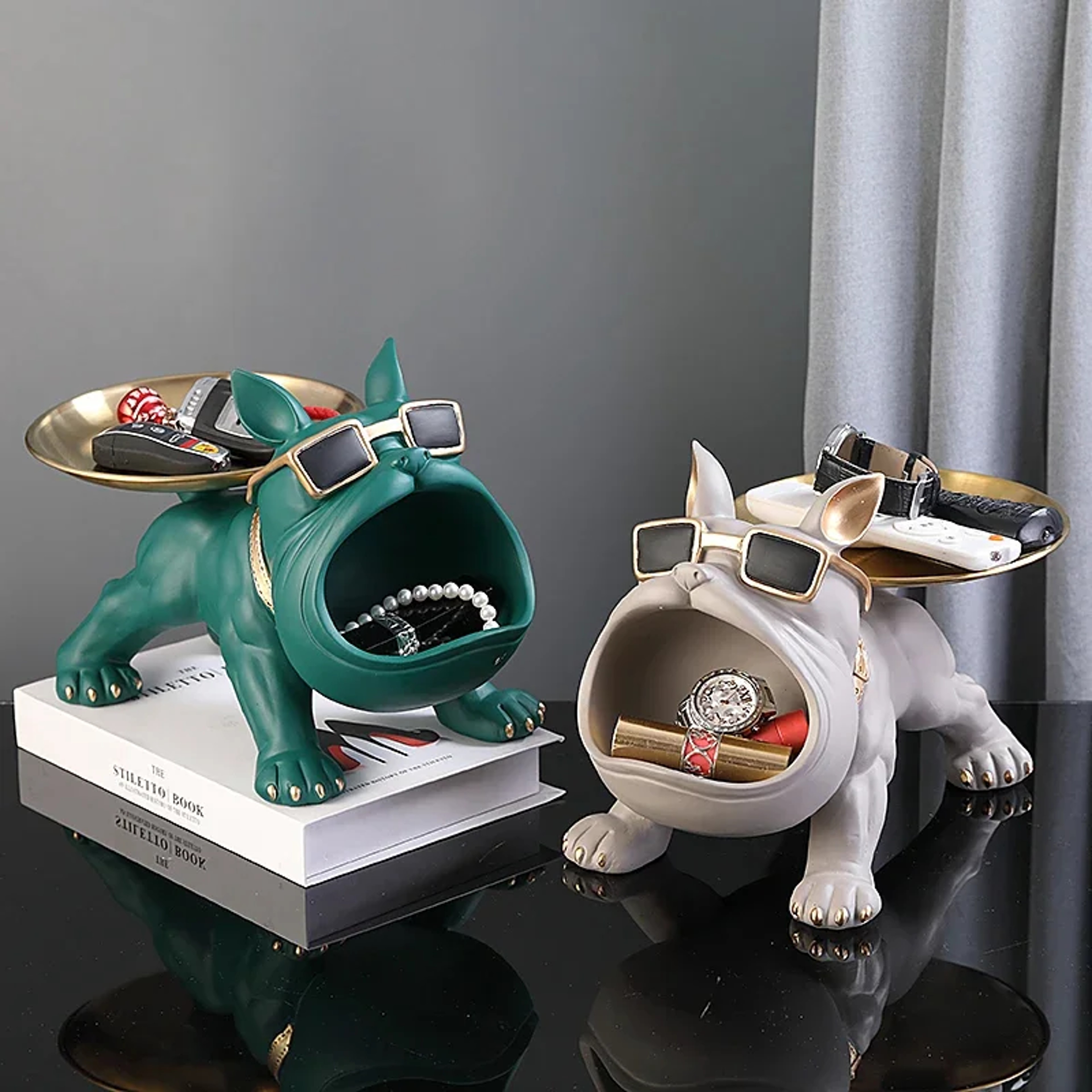 Resin Bulldog Statue Dog Sculpture Storage Tray Animal Home Decoration Craft Art Sculpture 5