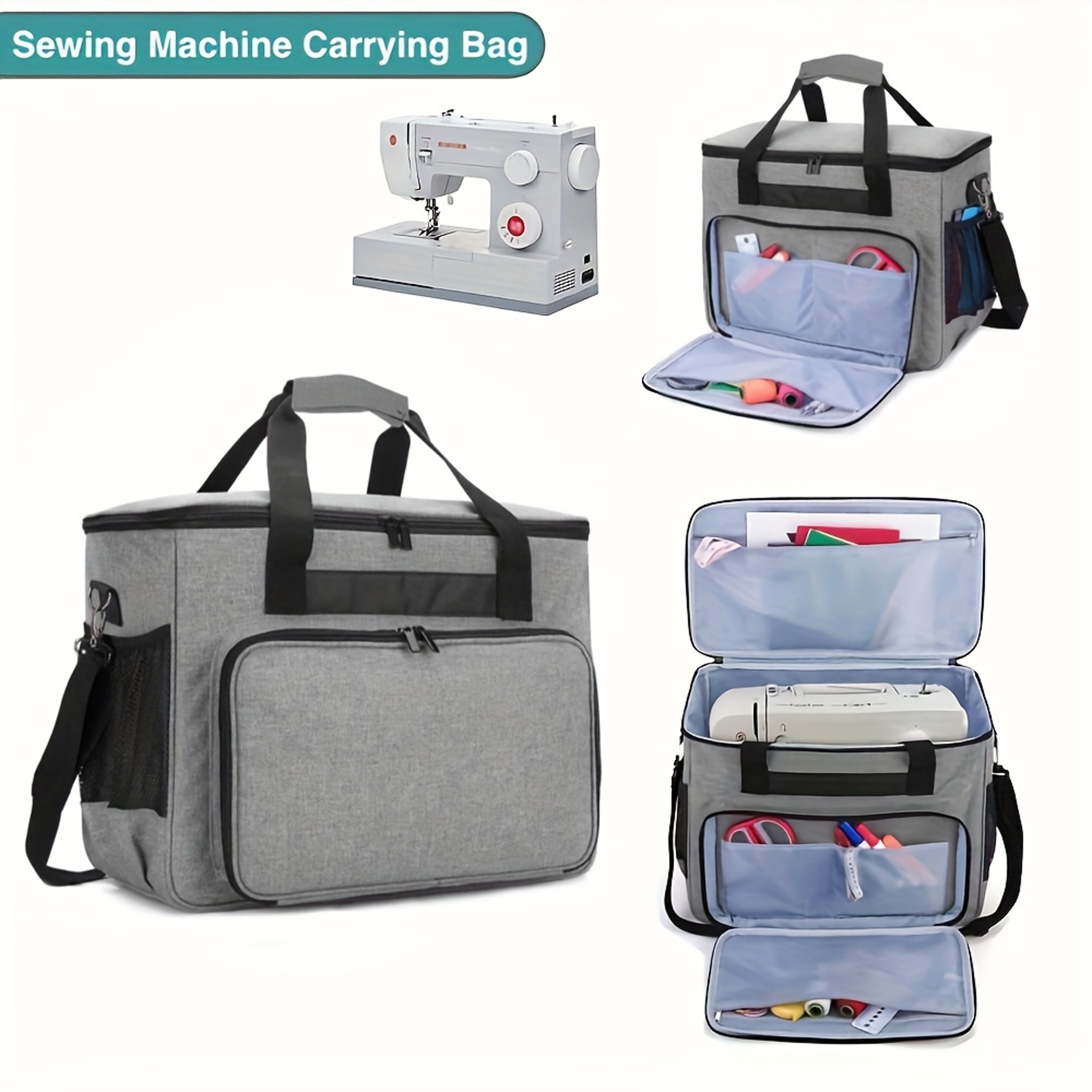 Premium Sewing Machine Carrying Case, Padded Storage Bag with Accessory Organizer, Stylish Travel Tote for Sewing Supply – view 1