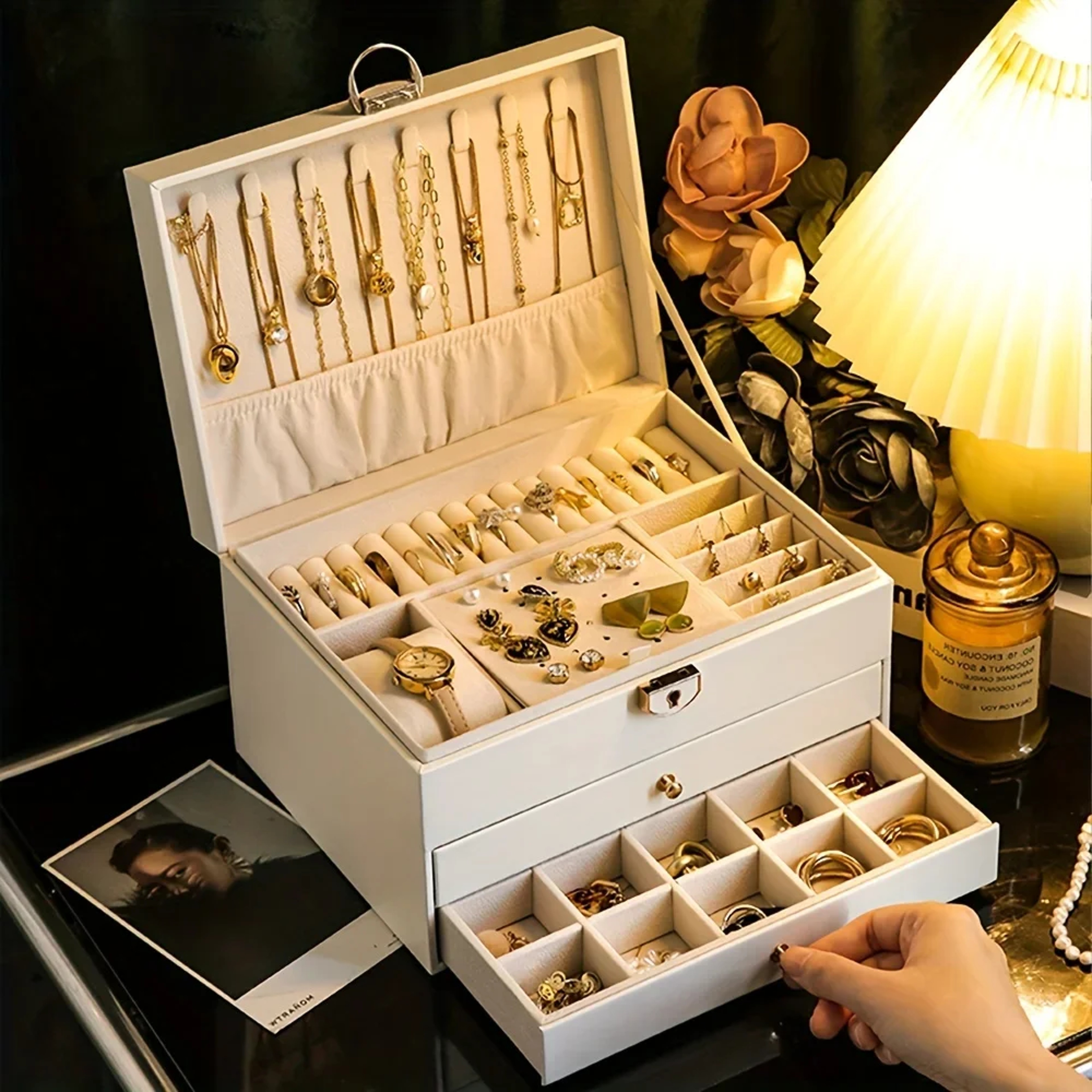 Large Capacity MultiLayer Jewelry Storage Box HighEnd Exquisite Necklace Earrings Gold Jewelry Box 0