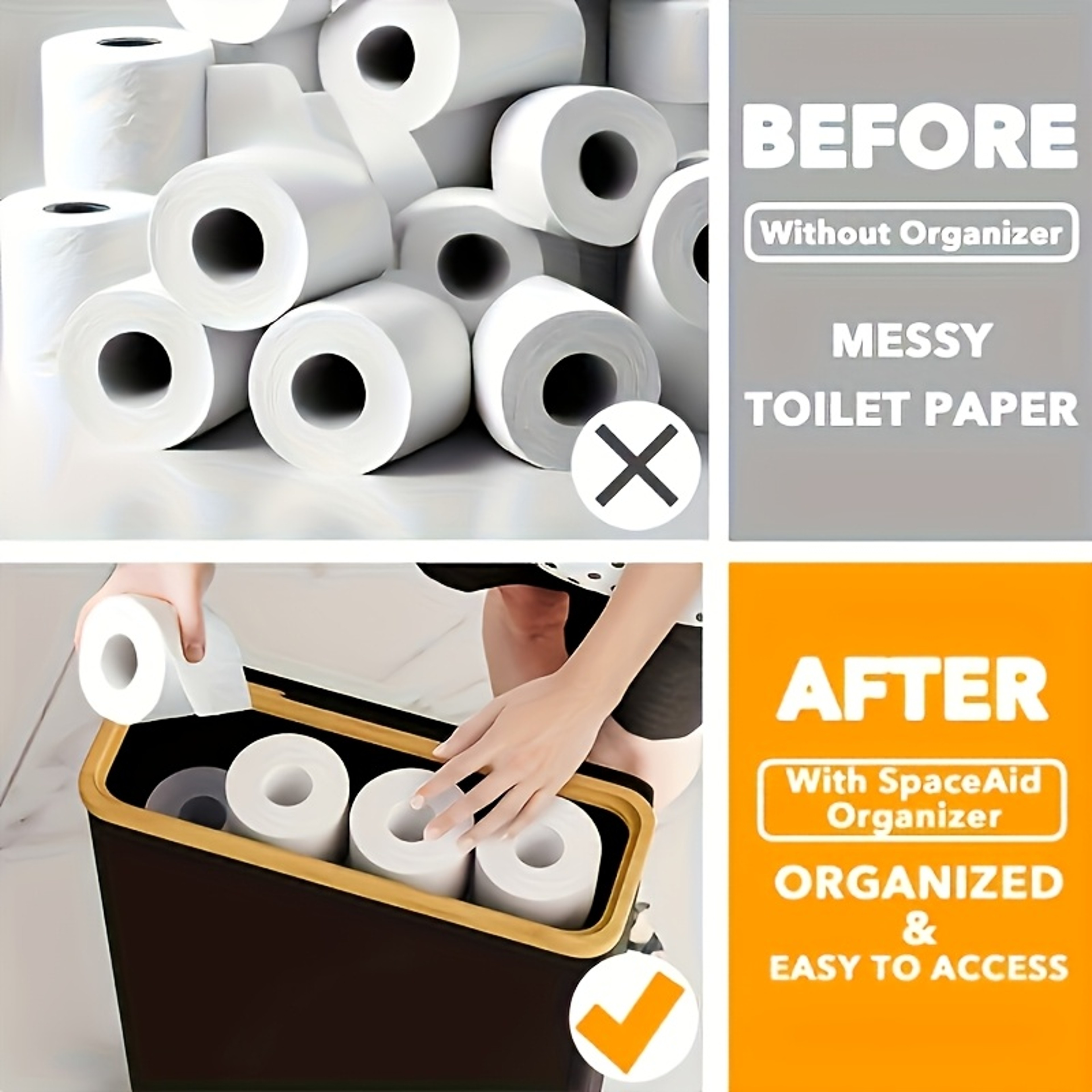 Foldable Bamboo Frame Long Roll Paper Storage Box Anti Slip Base, Bathroom Organizer Storage Container – view 5
