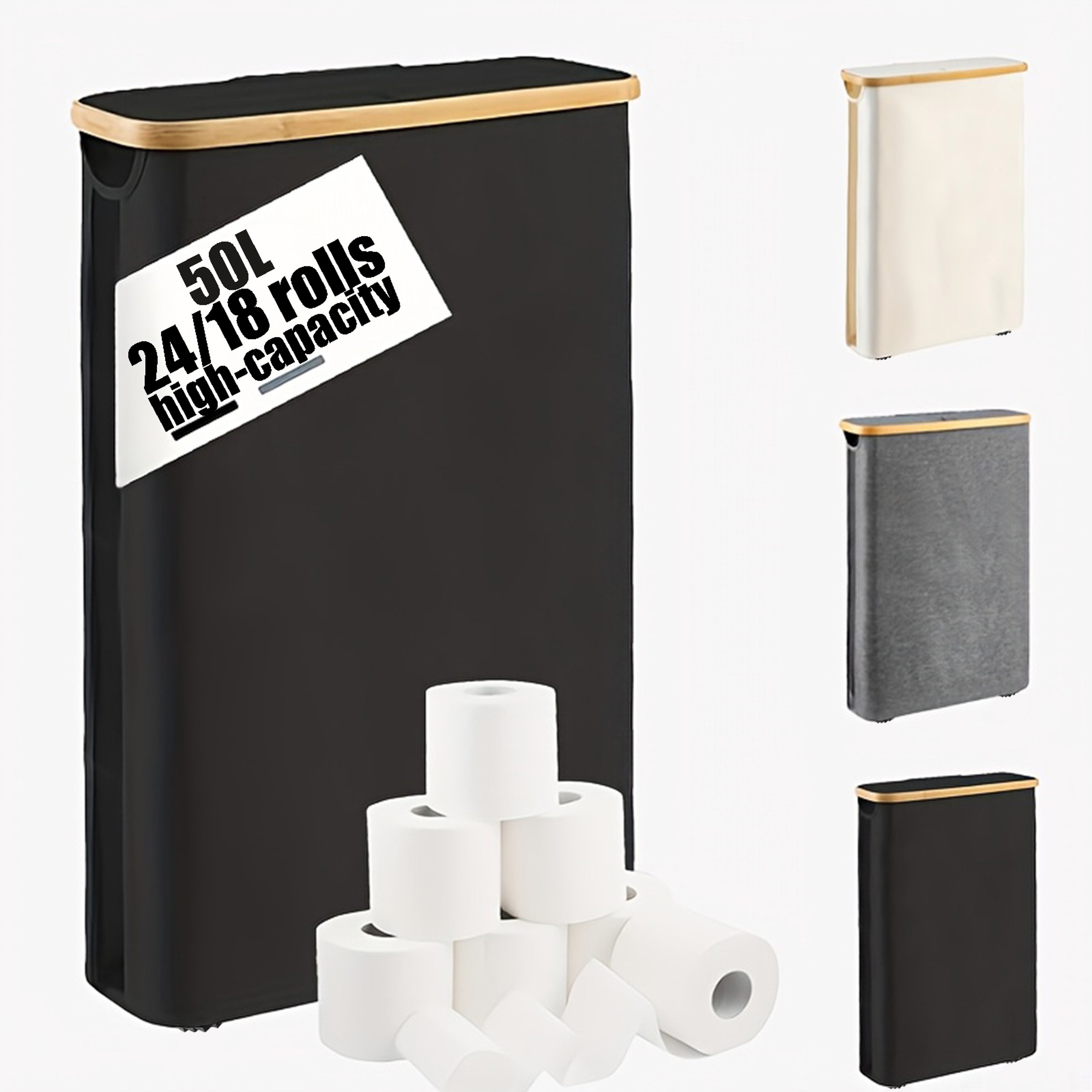 Foldable Bamboo Frame Long Roll Paper Storage Box Anti Slip Base, Bathroom Organizer Storage Container – view 9