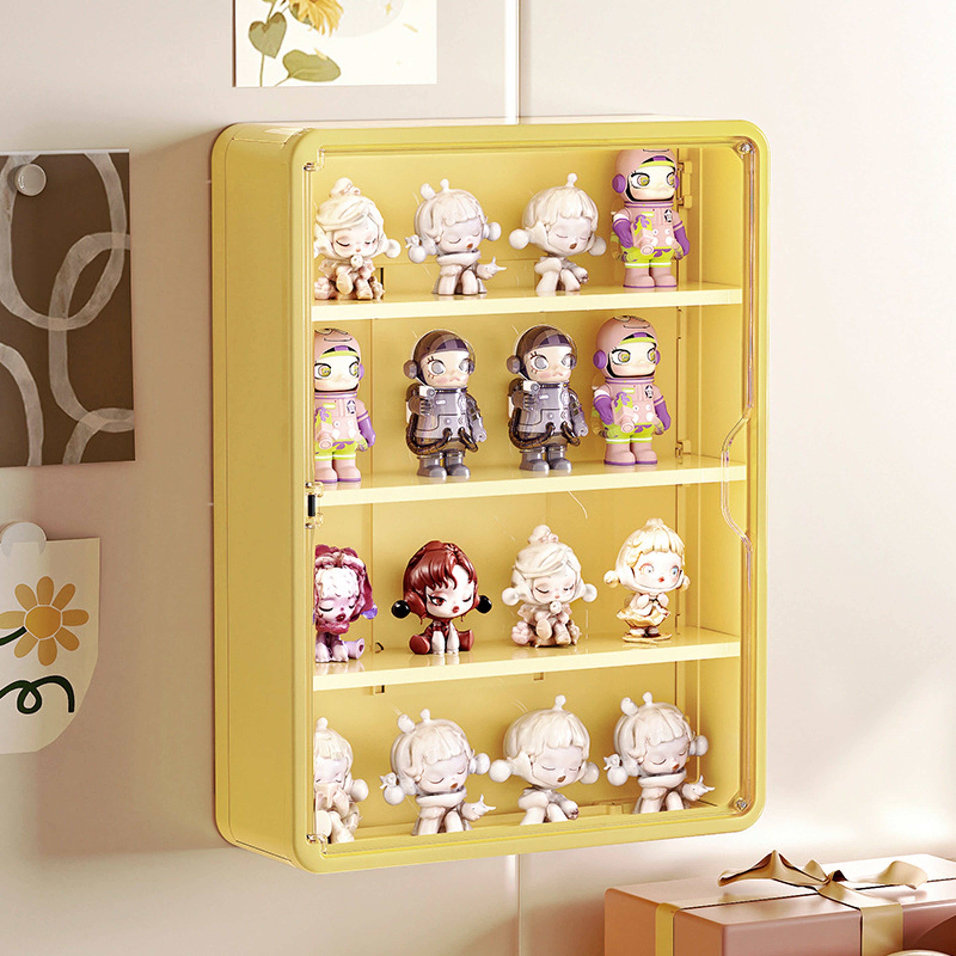 Wall Mounted Doll Blind Box Storage Rack Figurine Display Cabinet Dustproof Doll Display Organizer