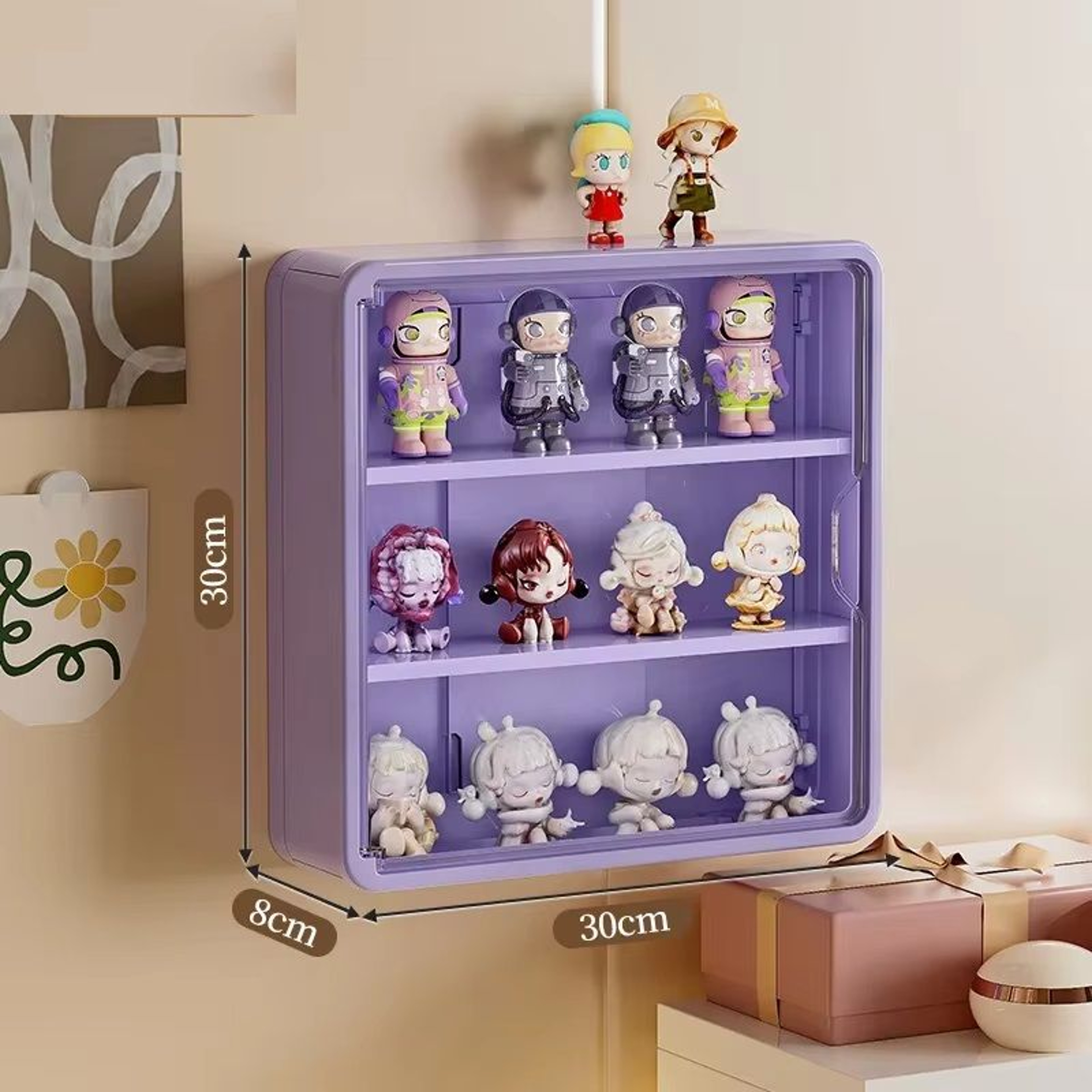 Wall Mounted Doll Blind Box Storage Rack Figurine Display Cabinet Dustproof Doll Display Organizer