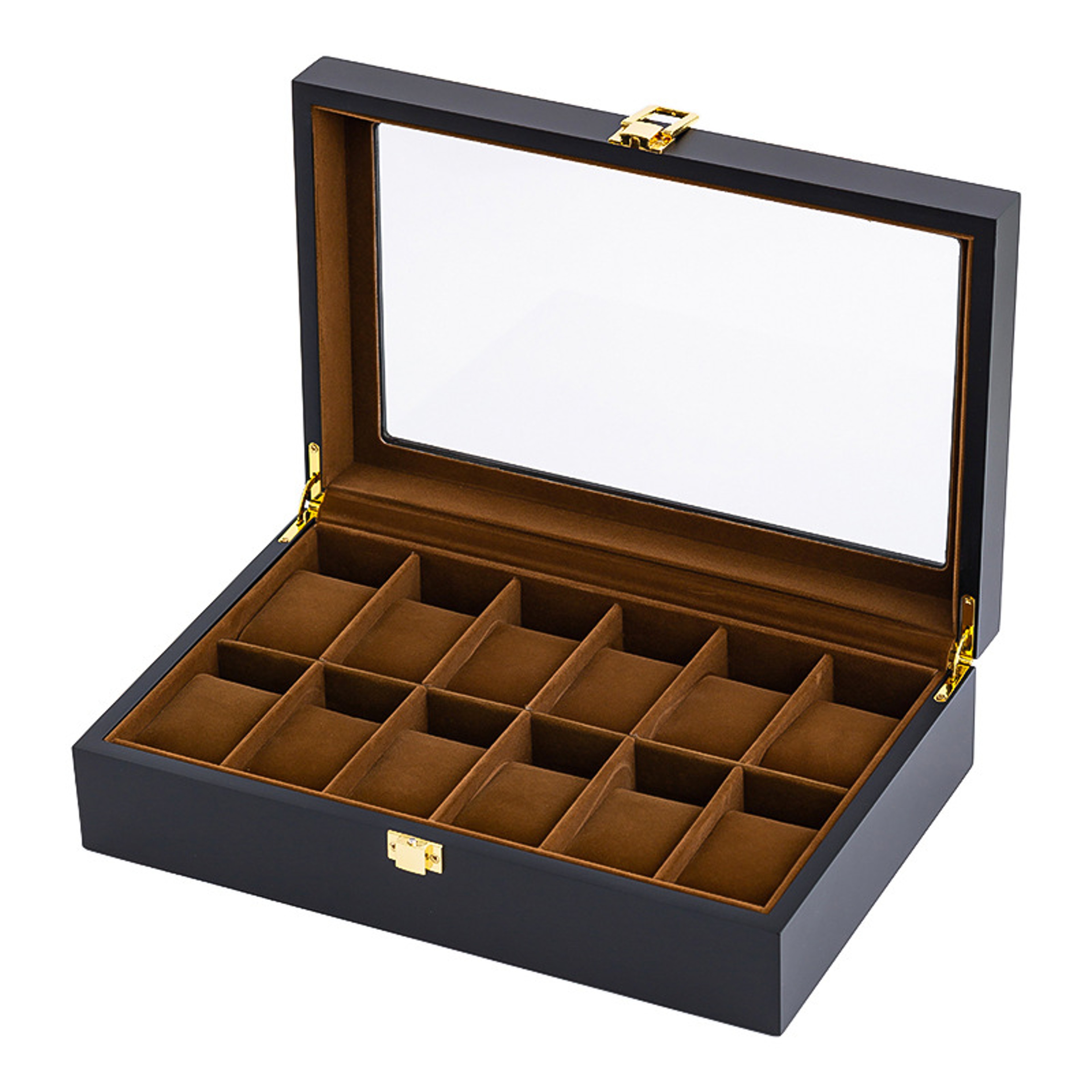 Handmade Wood Watch Box Grids Jewelry Holder, Storage Organizer for Watch Display Case – view 1