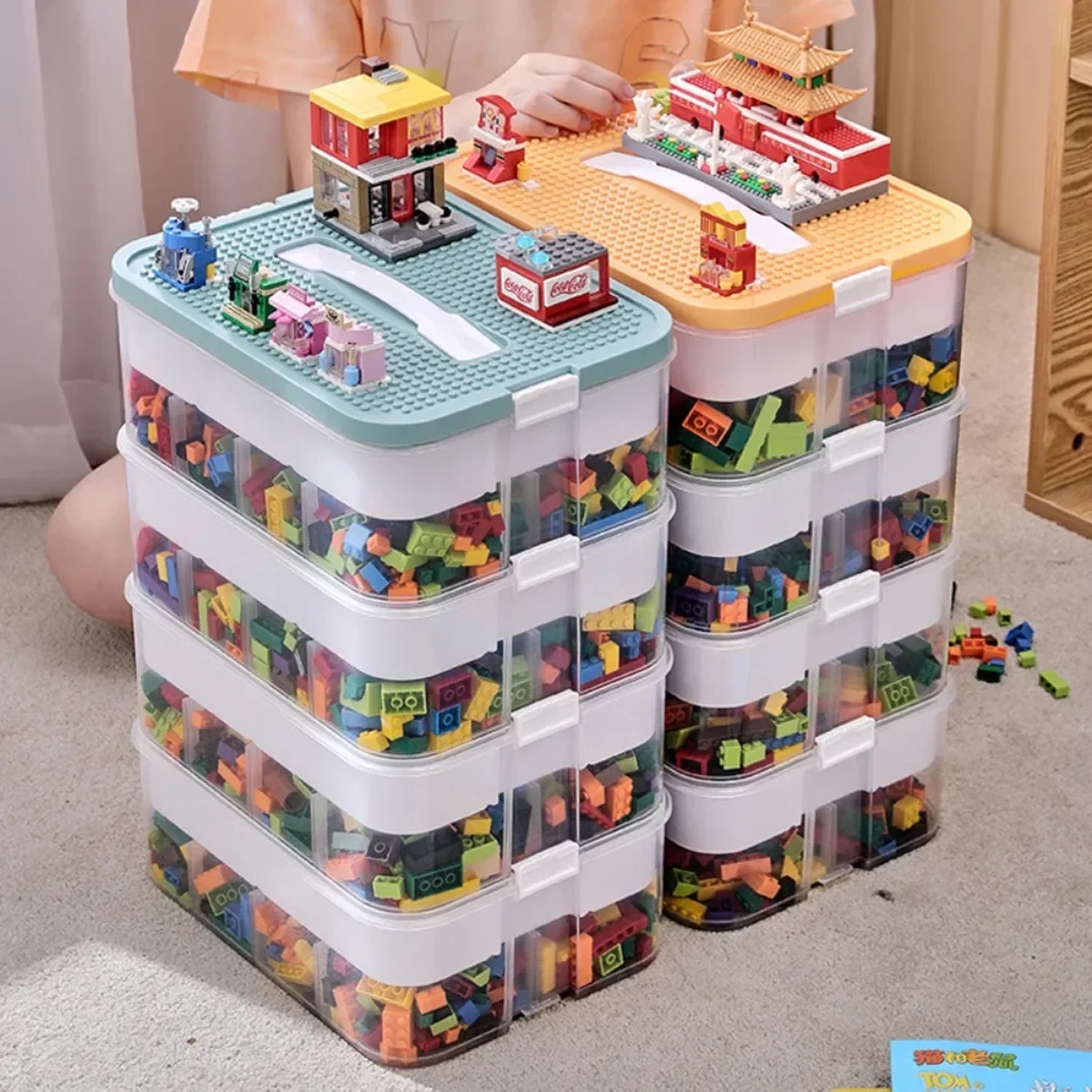 Stackable Building Block Storage Box Transparent Plastic Storage Boxes Dustproof Moistureproof Kids 0