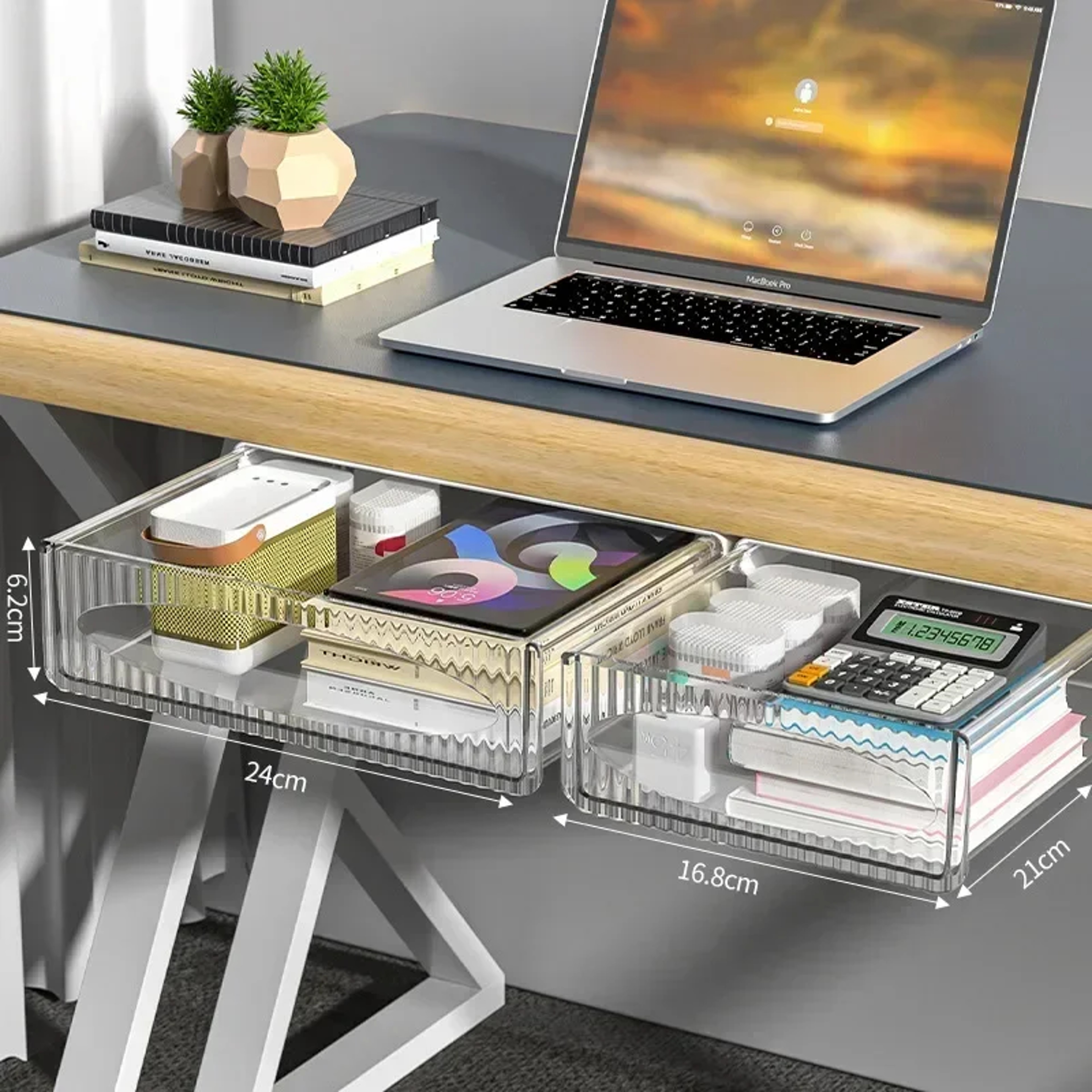 Invisible Storage Table Shelf Pull Out Storage Box Hanging Under Desk Drawer Large Capacity Underta 2