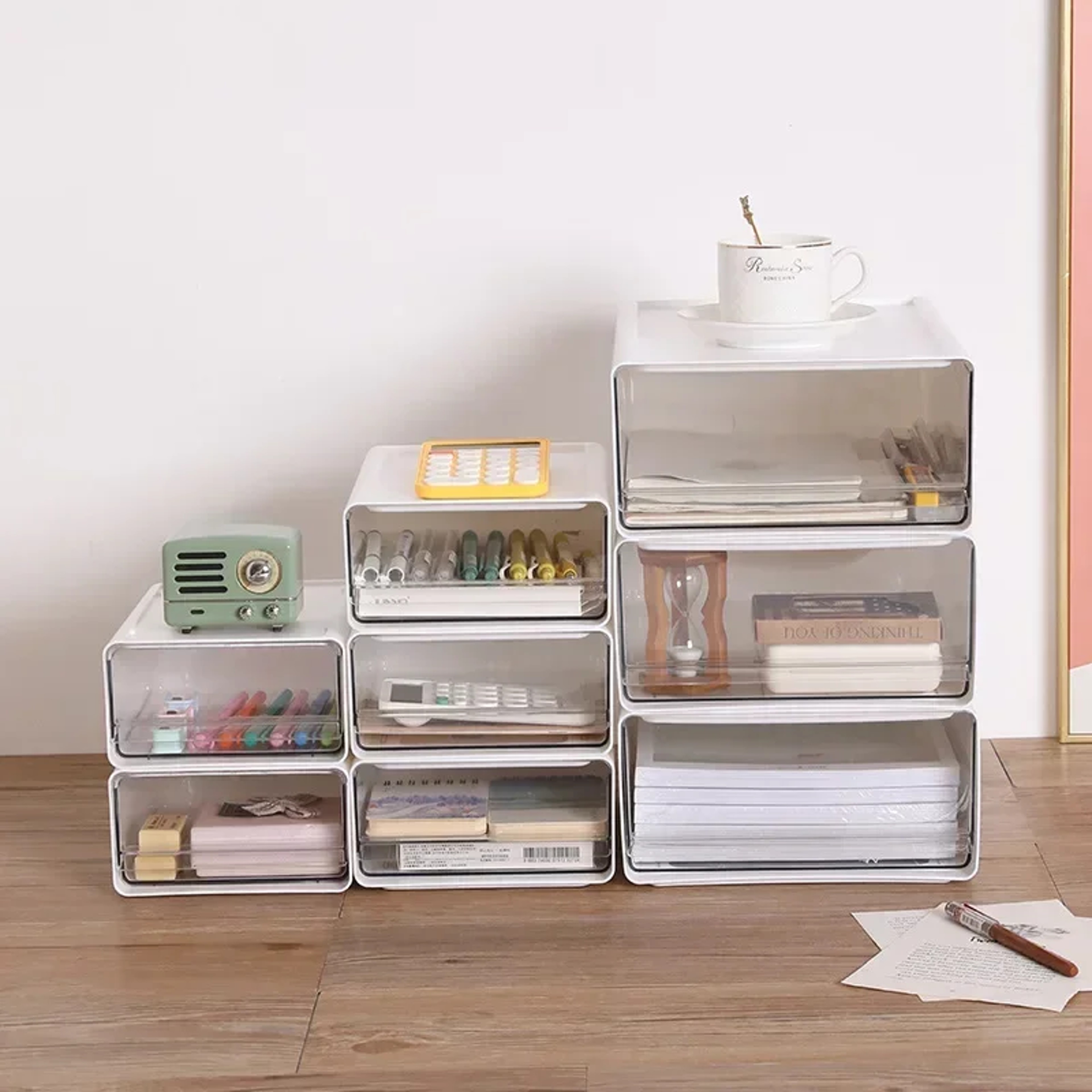 Transparent Desktop Storage Box Drawer Type Office File Storage Box Bedroom Study Stack Combination 2