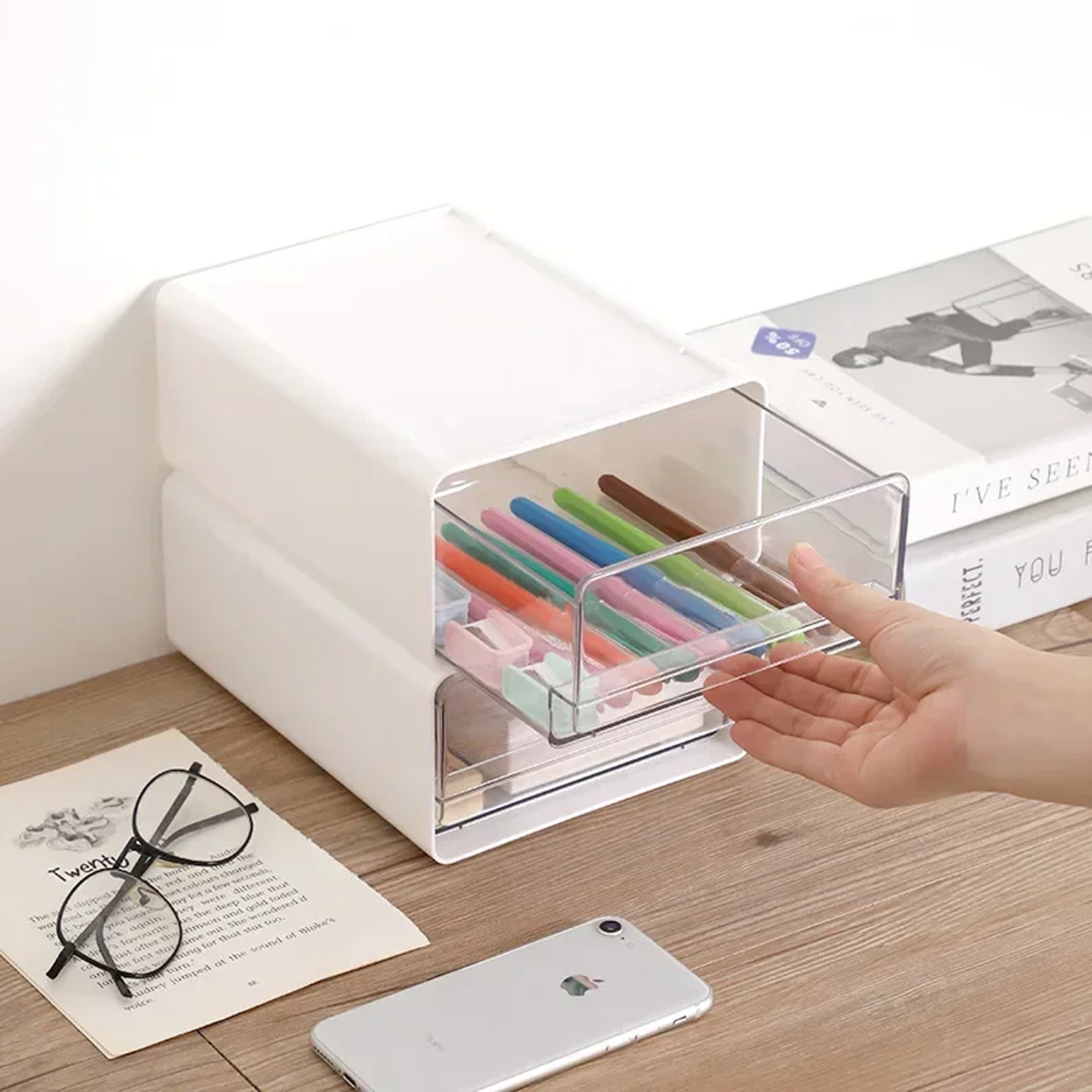 Transparent Desktop Storage Box Drawer Type Office File Storage Box Bedroom Study Stack Combination 3
