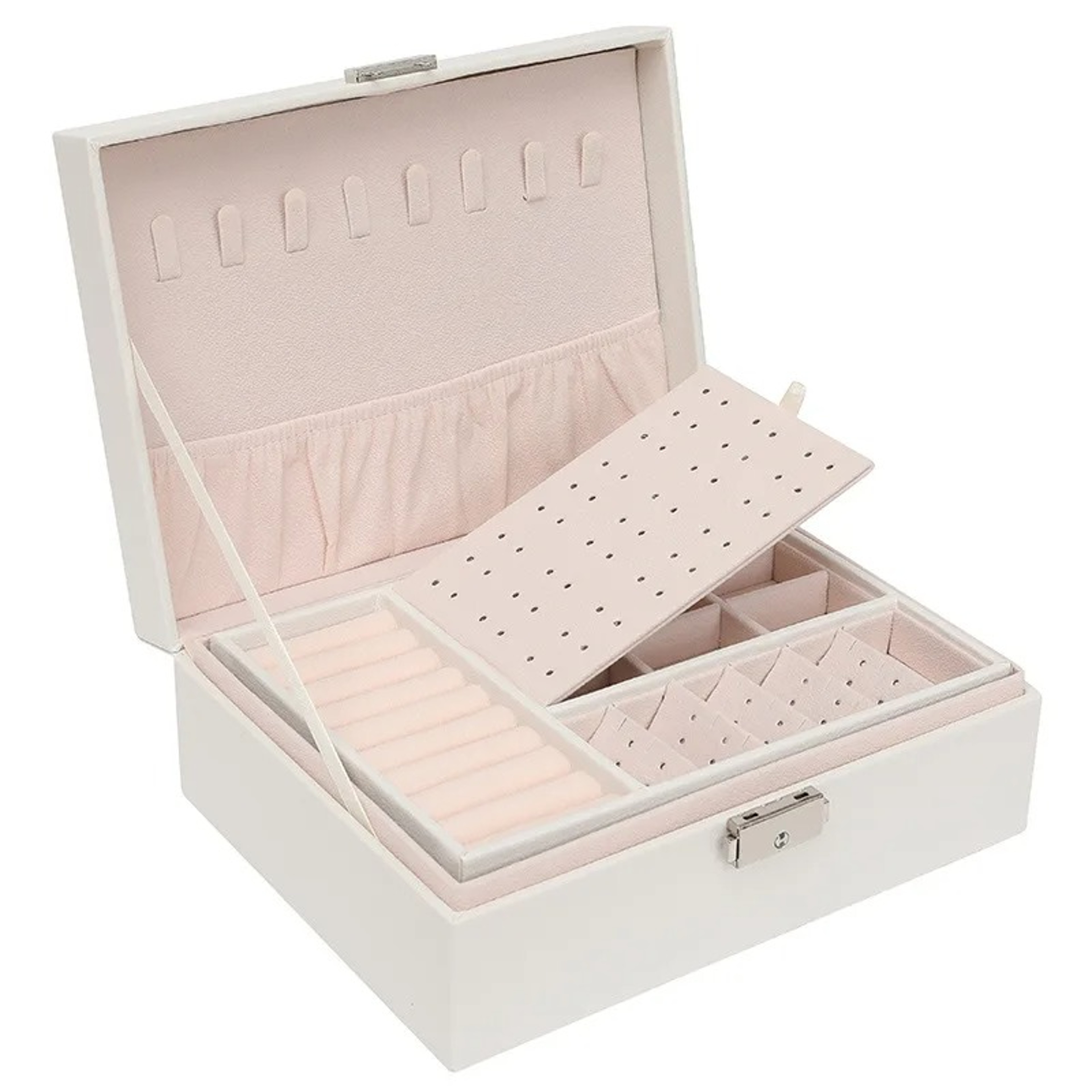 Doublelayer Jewelry Box With Locks PU Leather Jewelry Storage Organizer Ring Box And Makeup Case Fo 6