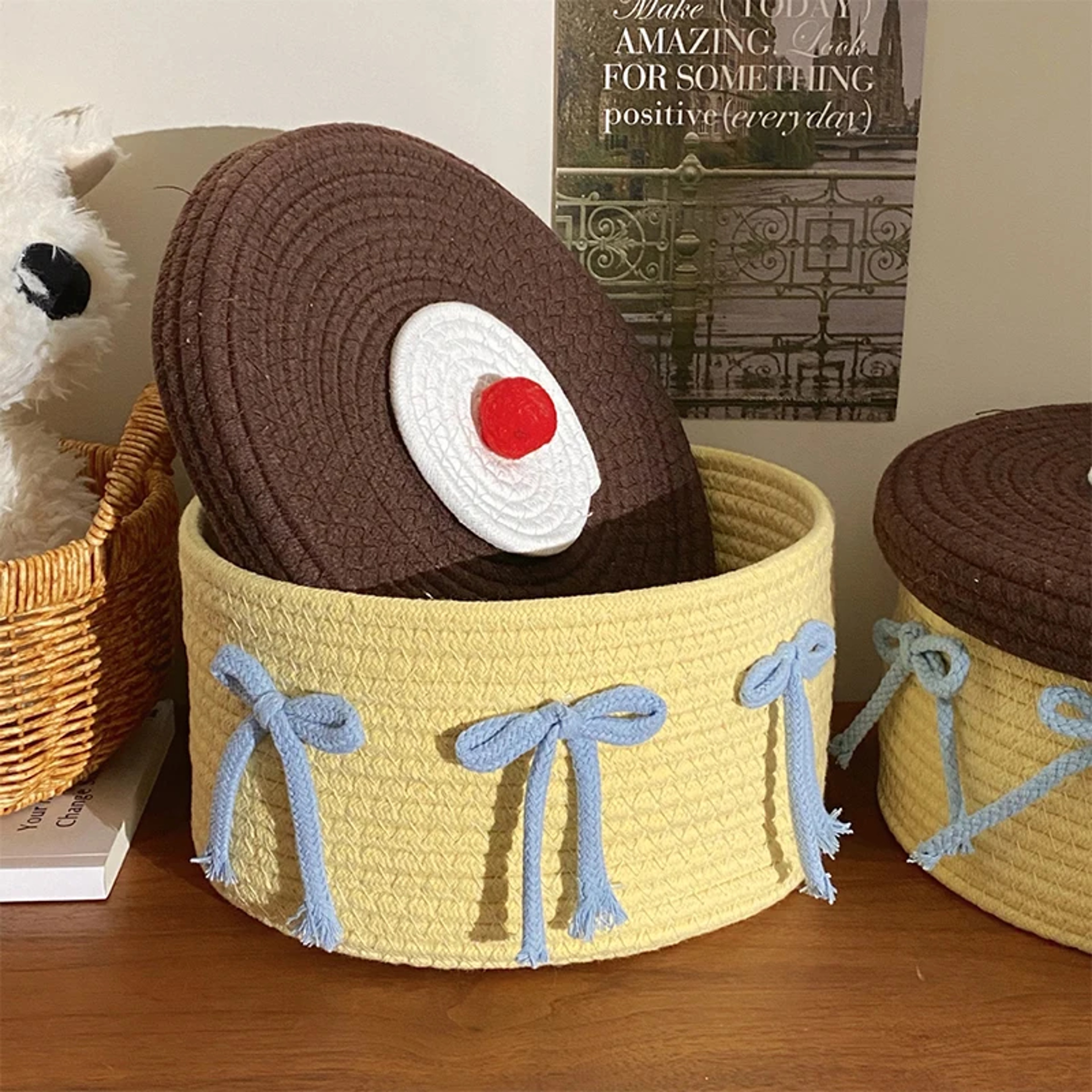 Storage Basket For Home Decor Cotton Rope Storage Basket Hand Woven Toys Holder Desktop Clutter Sto 0