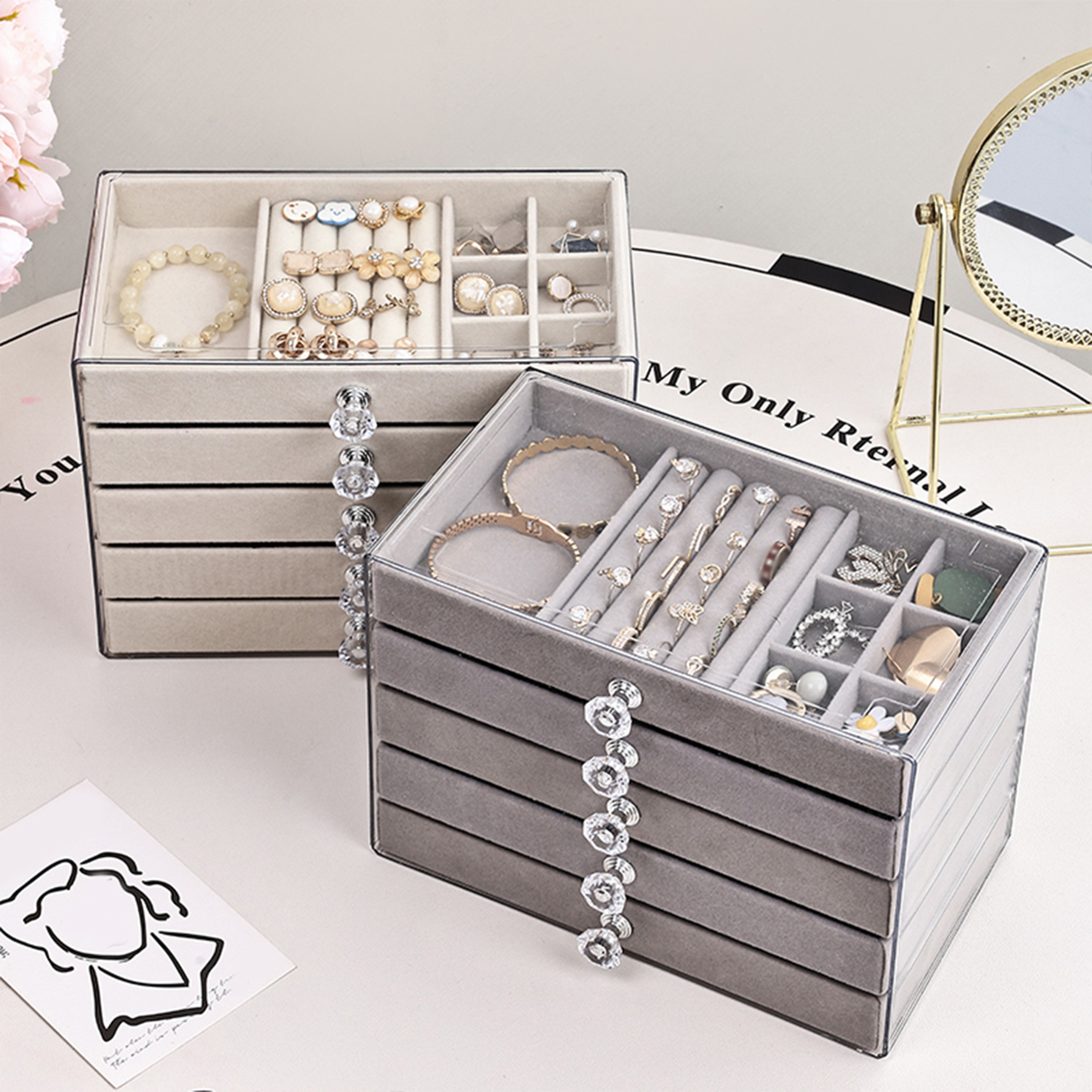 Elegant jewelry display box, 5-layer jewelry box, velvet drawer tray, transparent jewelry storage box for home decor – view 6