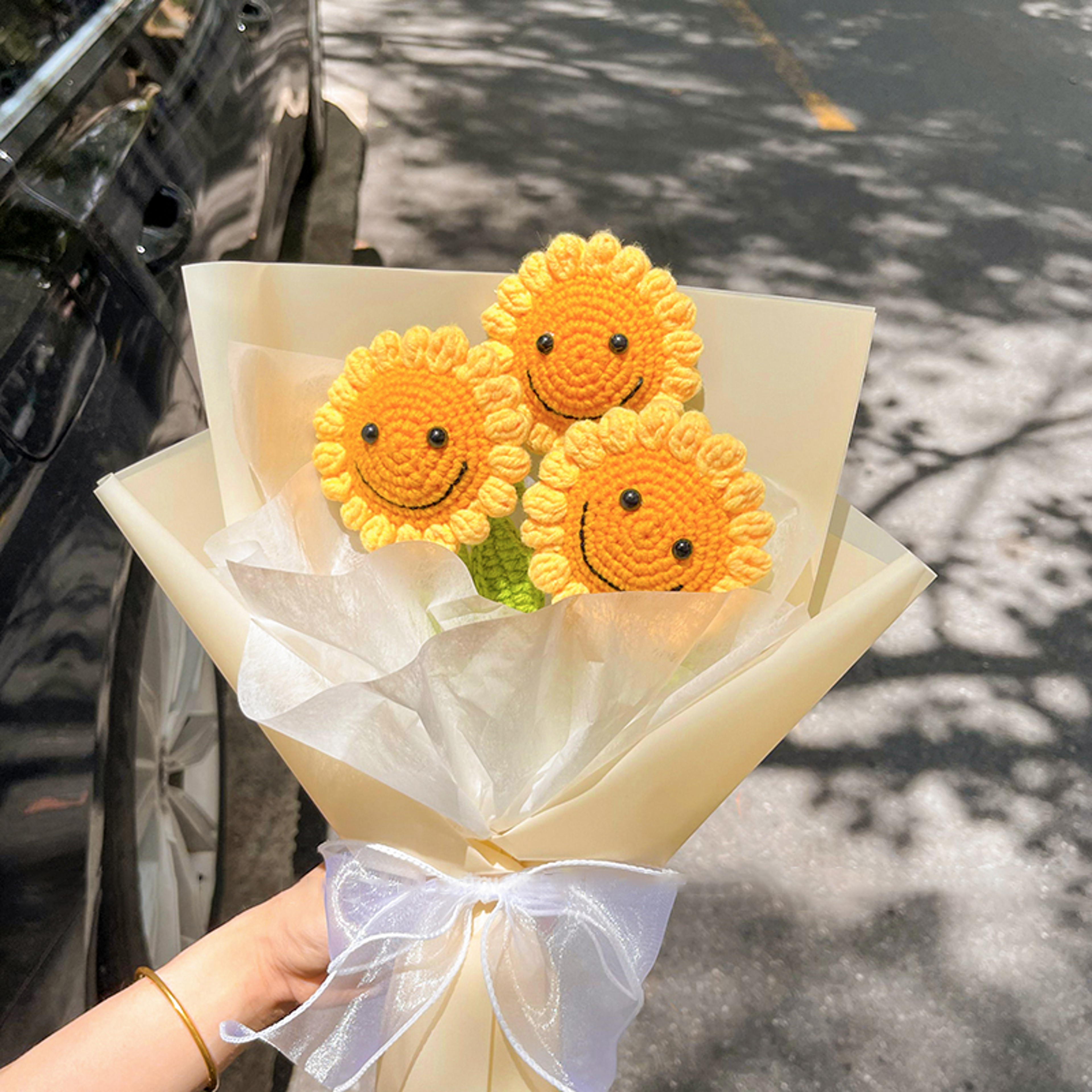 Sunflower Crochet Flower, Artificial Hand Woven Girasol Crochet Plants, Wedding Guest Gifts, Desktop Decoration – view 6
