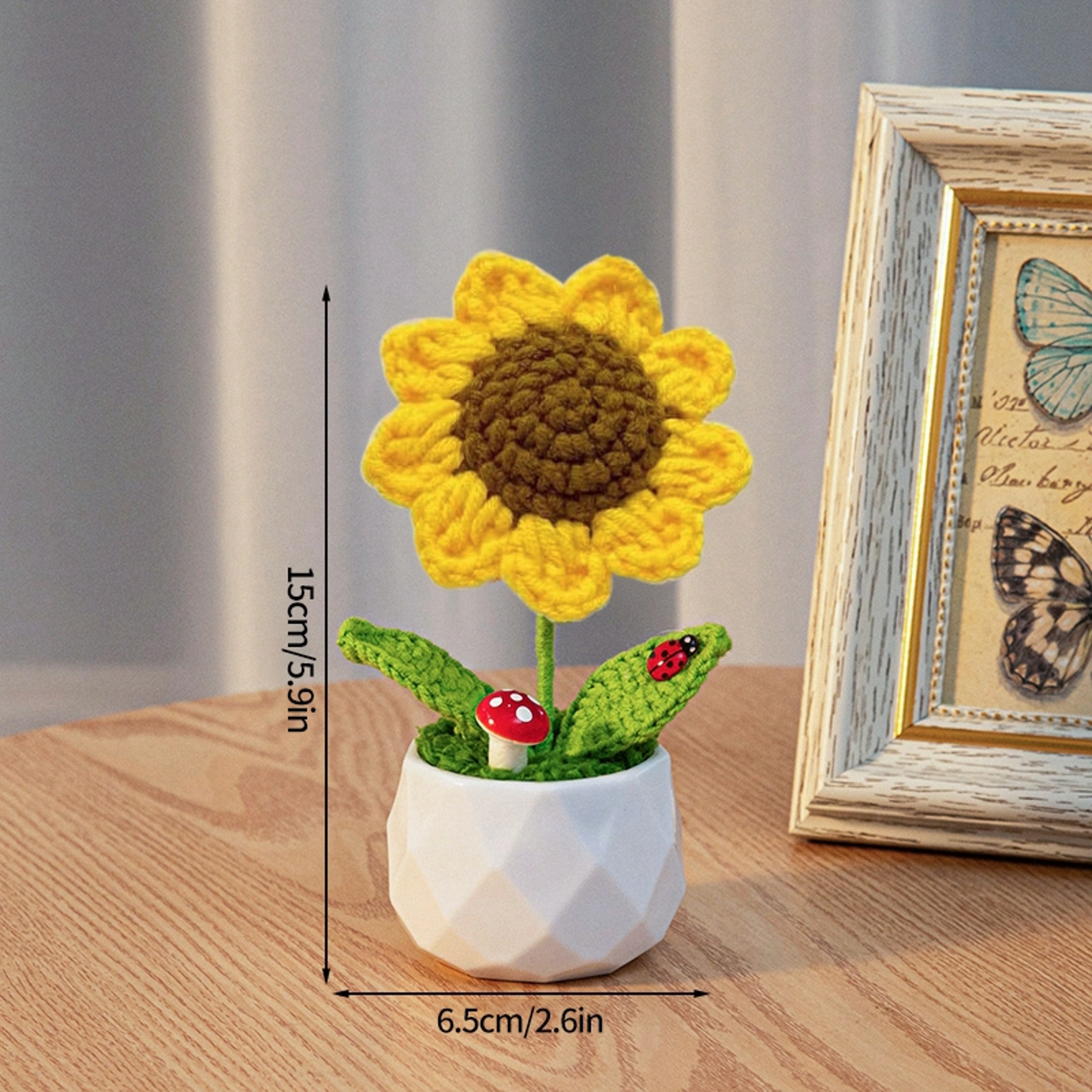 Sunflower Crochet Flower, Artificial Hand Woven Girasol Crochet Plants, Wedding Guest Gifts, Desktop Decoration – view 13