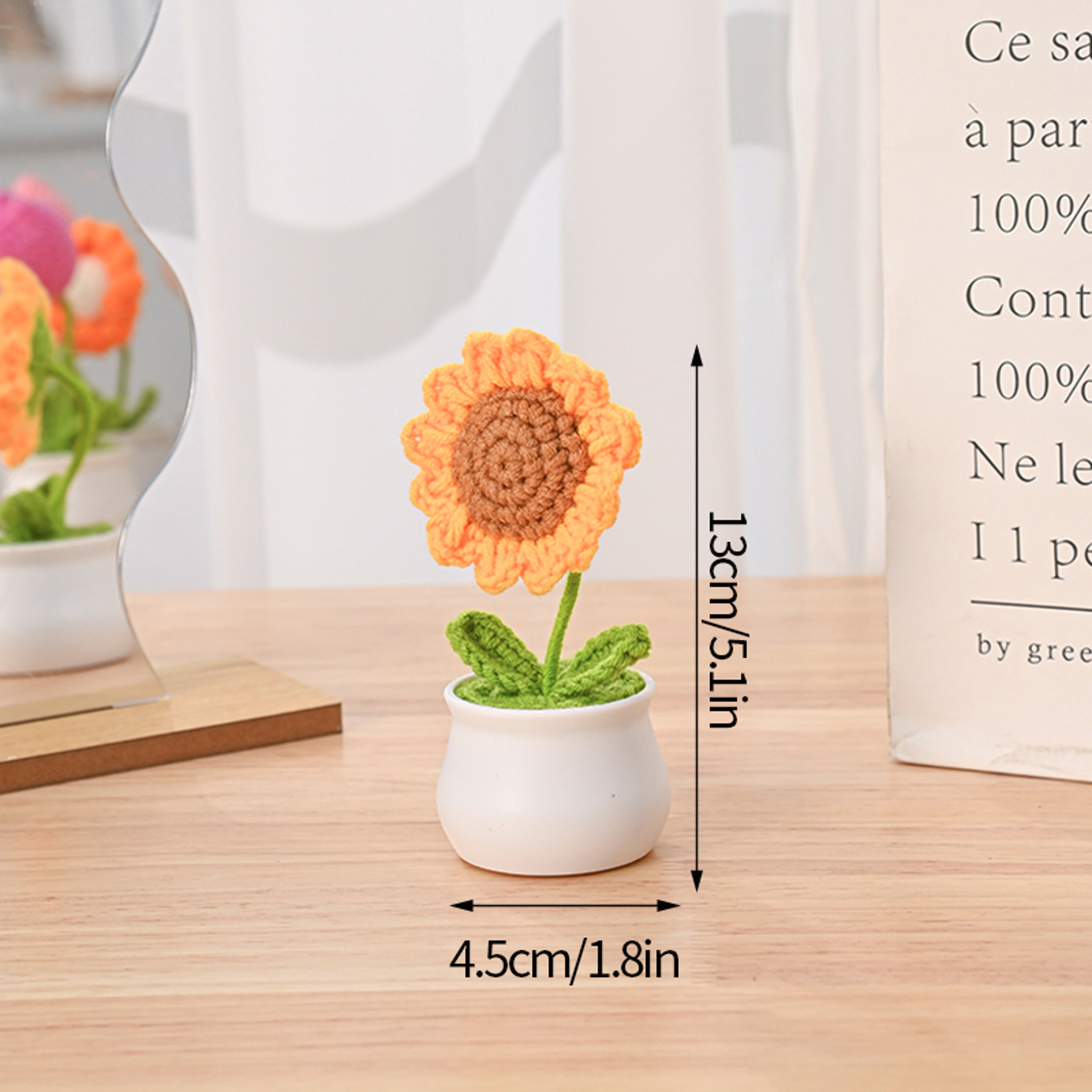 Sunflower Crochet Flower, Artificial Hand Woven Girasol Crochet Plants, Wedding Guest Gifts, Desktop Decoration – view 17