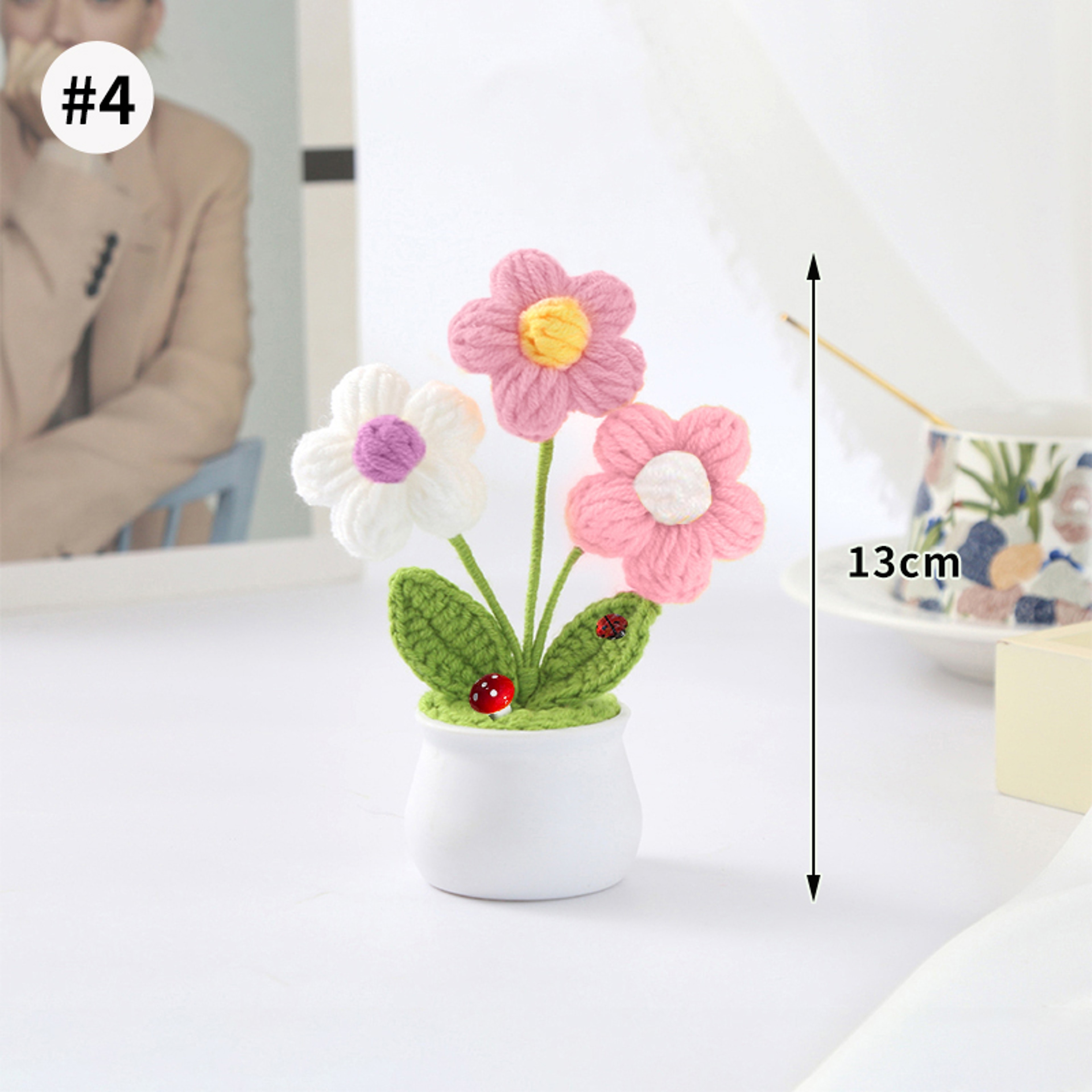 Sunflower Crochet Flower, Artificial Hand Woven Girasol Crochet Plants, Wedding Guest Gifts, Desktop Decoration – view 30