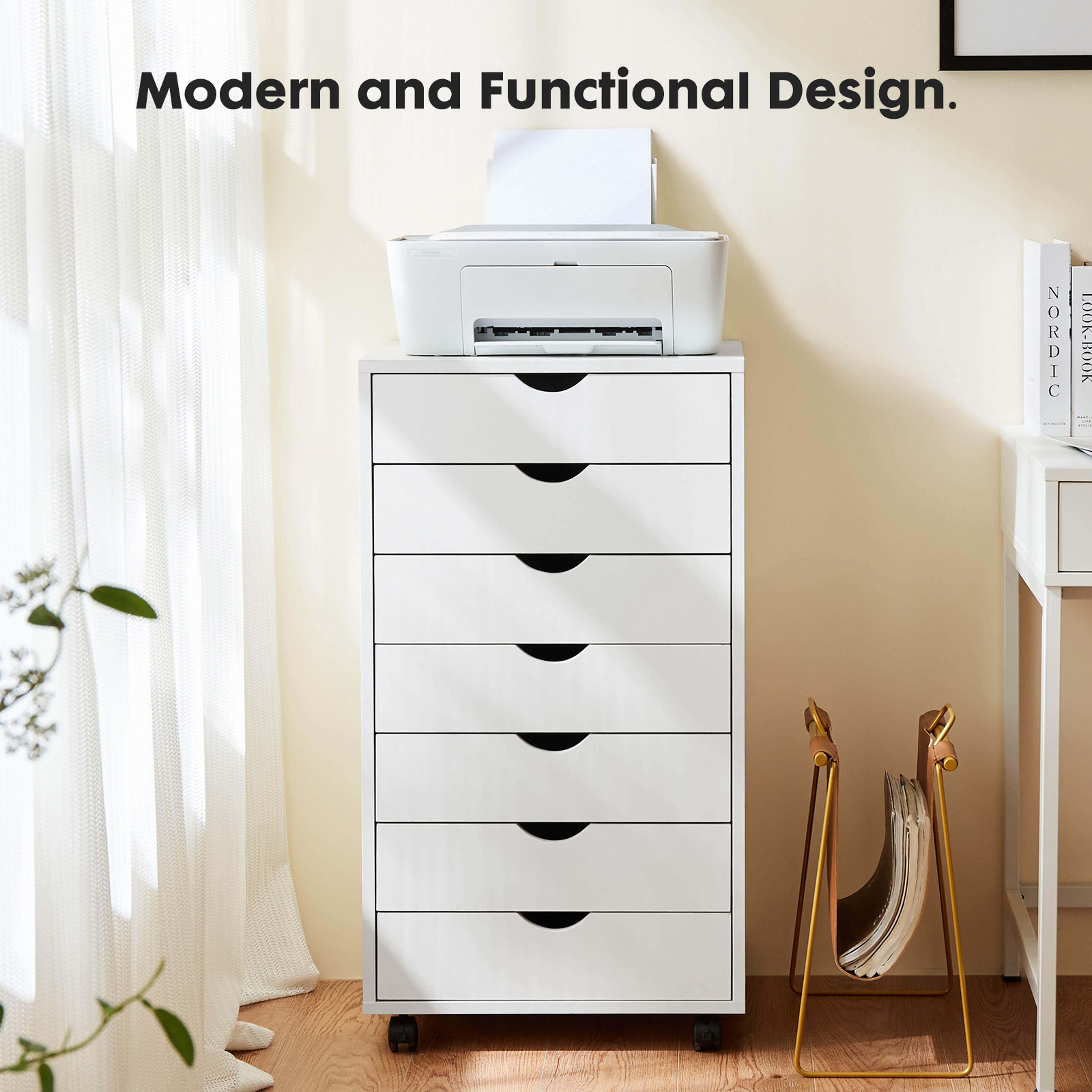 Drawer Chest Dressers, Wooden Storage Cabinet, Rolling Nightstand with Wheels, Mobile Office Organizer for Living Room – view 1
