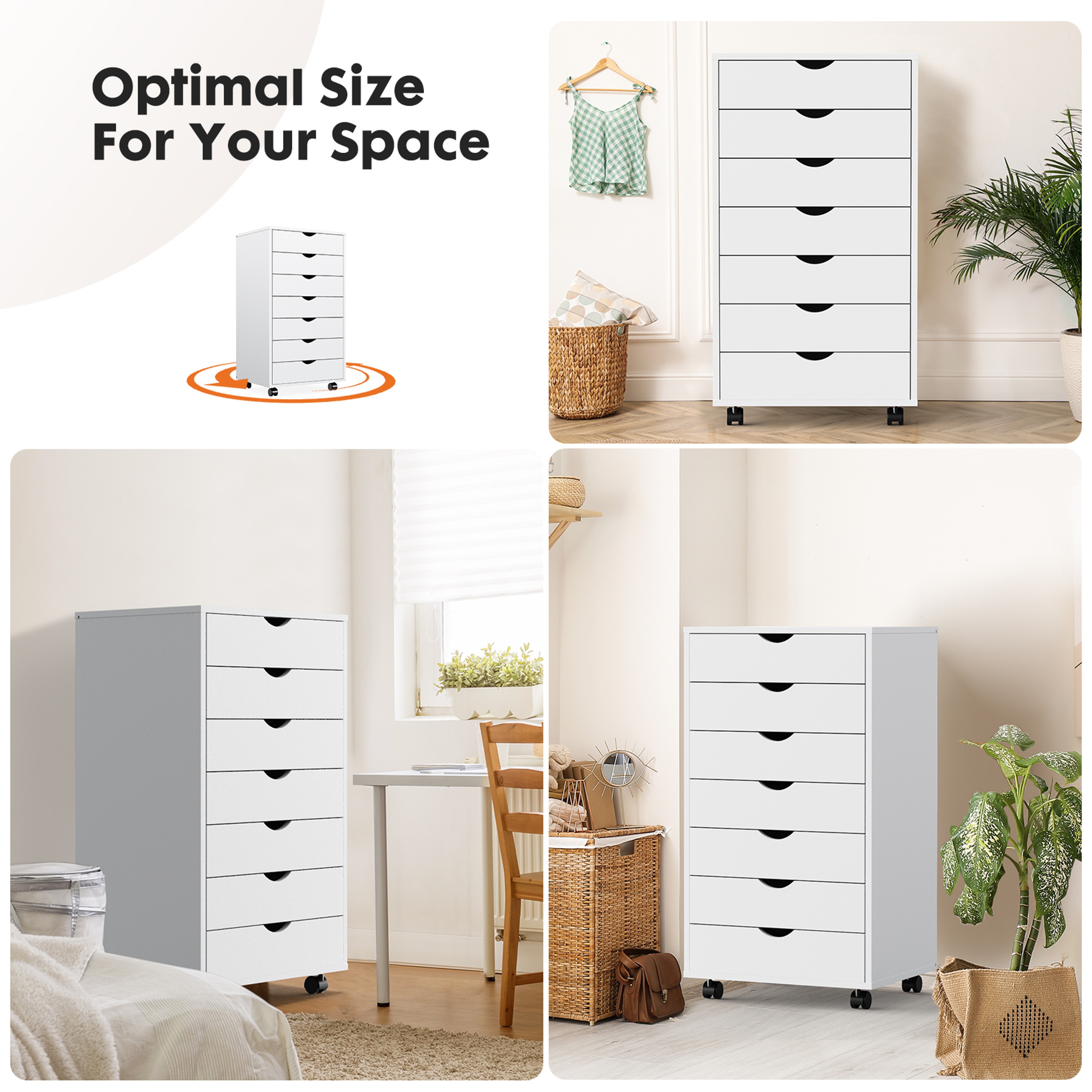 Drawer Chest Dressers, Wooden Storage Cabinet, Rolling Nightstand with Wheels, Mobile Office Organizer for Living Room – view 3