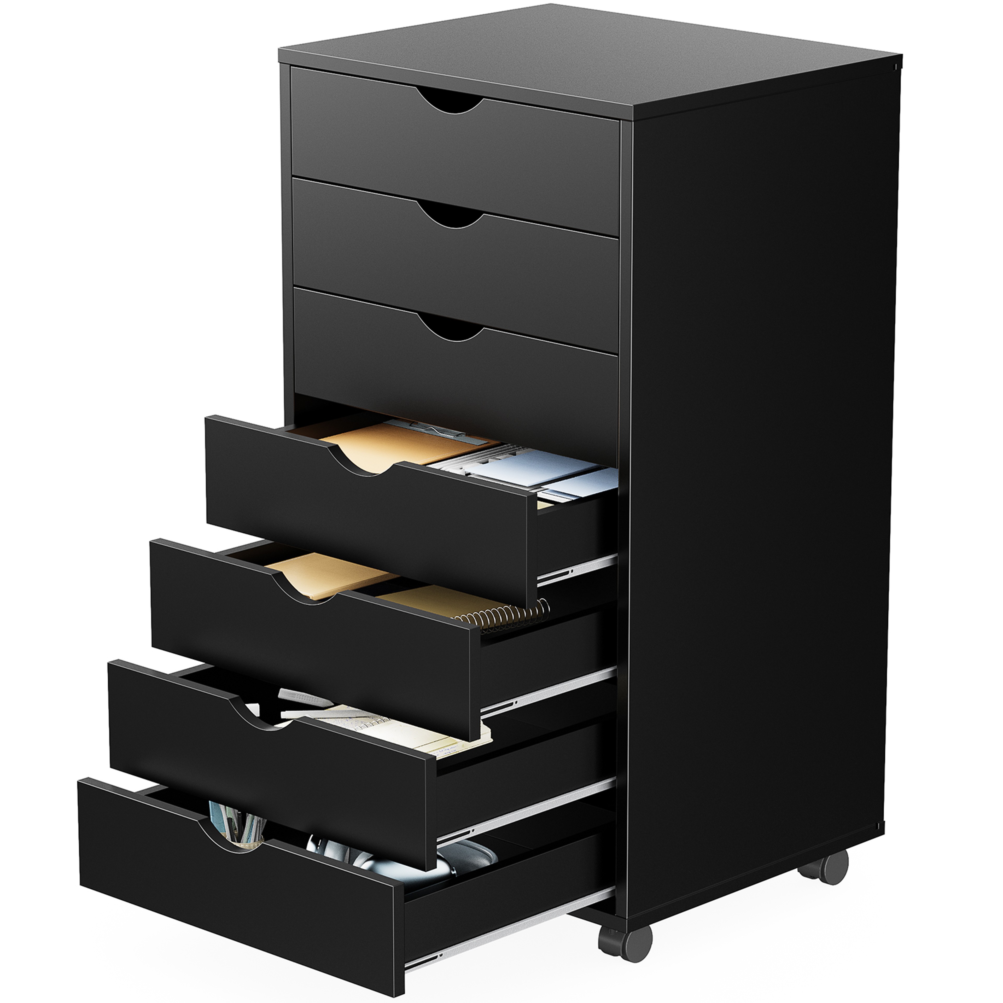 Drawer Chest Dressers, Wooden Storage Cabinet, Rolling Nightstand with Wheels, Mobile Office Organizer for Living Room – view 8