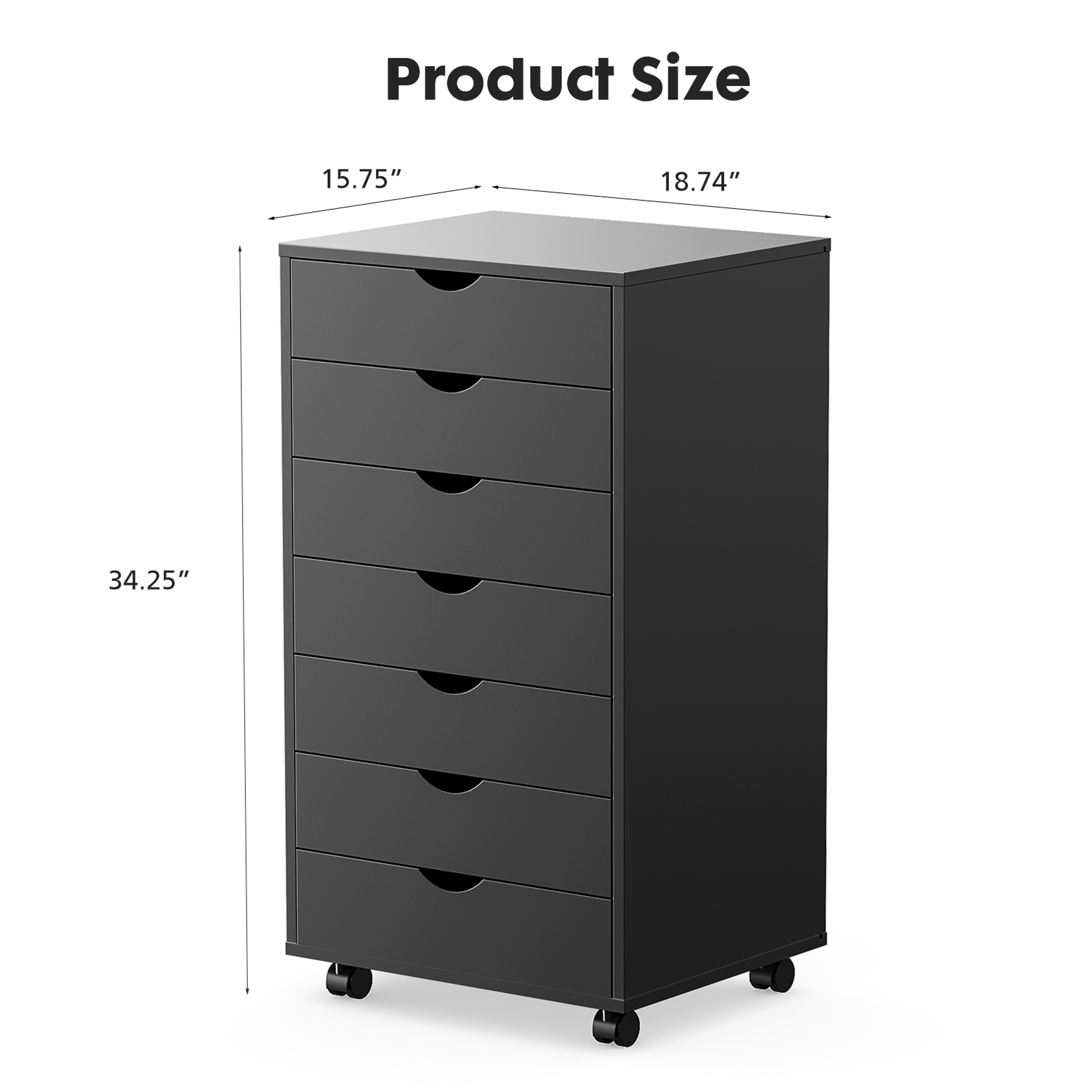 Drawer Chest Dressers, Wooden Storage Cabinet, Rolling Nightstand with Wheels, Mobile Office Organizer for Living Room – view 6