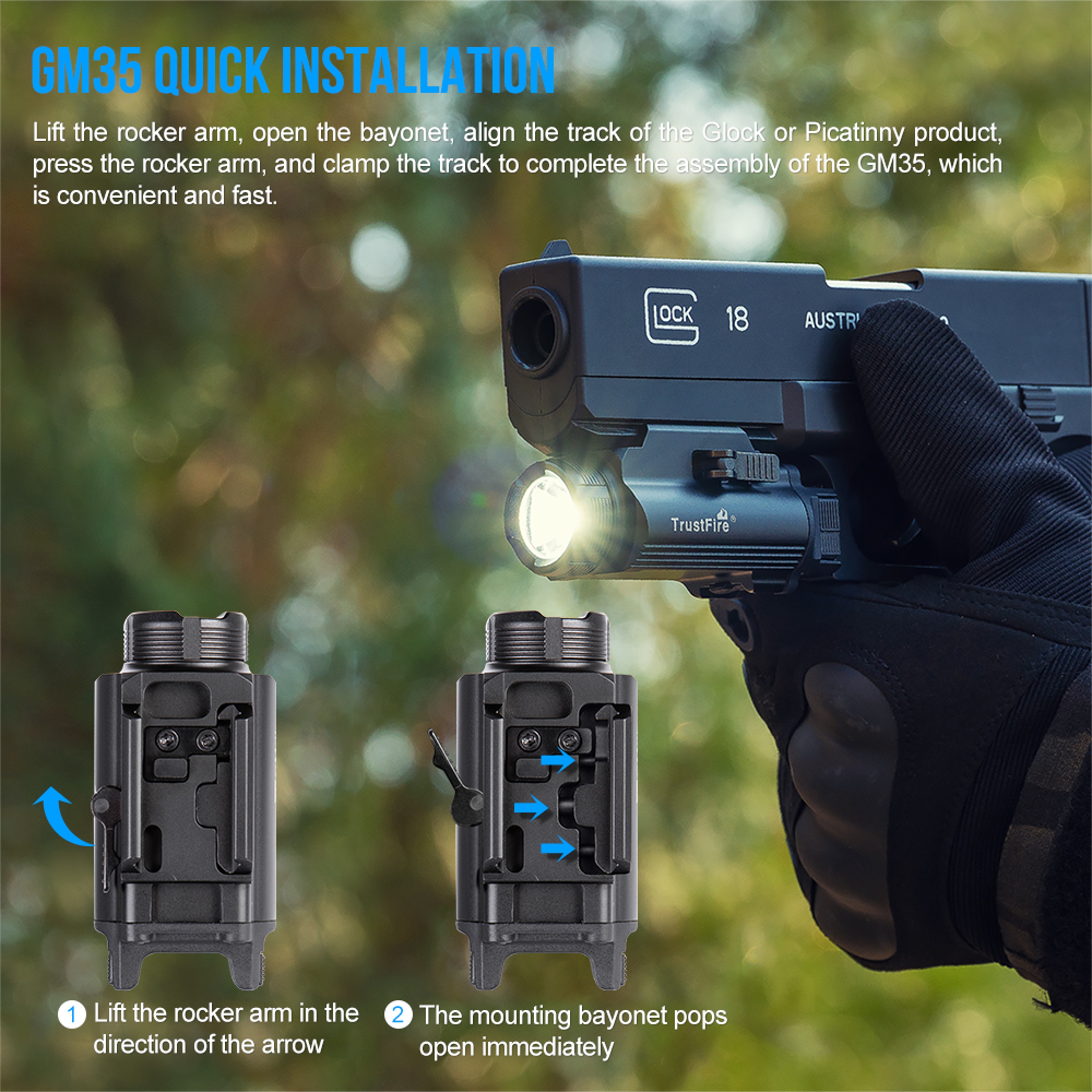 Trustfire Tactical LED Flashlights Mini Pistol Lights Lumens USB Rechargeable Quick Release Handgun 4