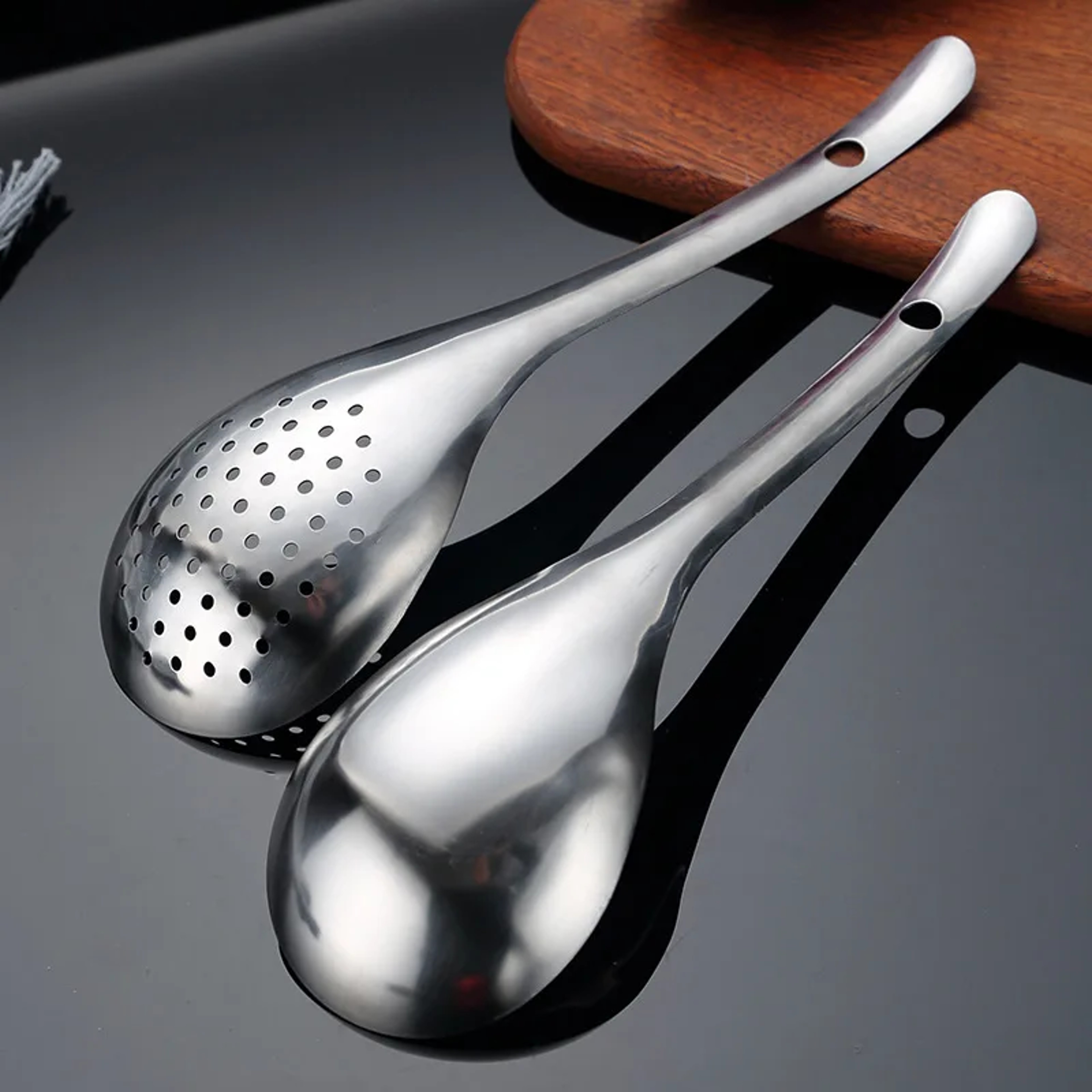 Stainless Steel Strainer Spoon, Kitchen Colander Spoon, Spoon Filter Strainer, Perforated Skimmer Colander, Food Scoop – view 2