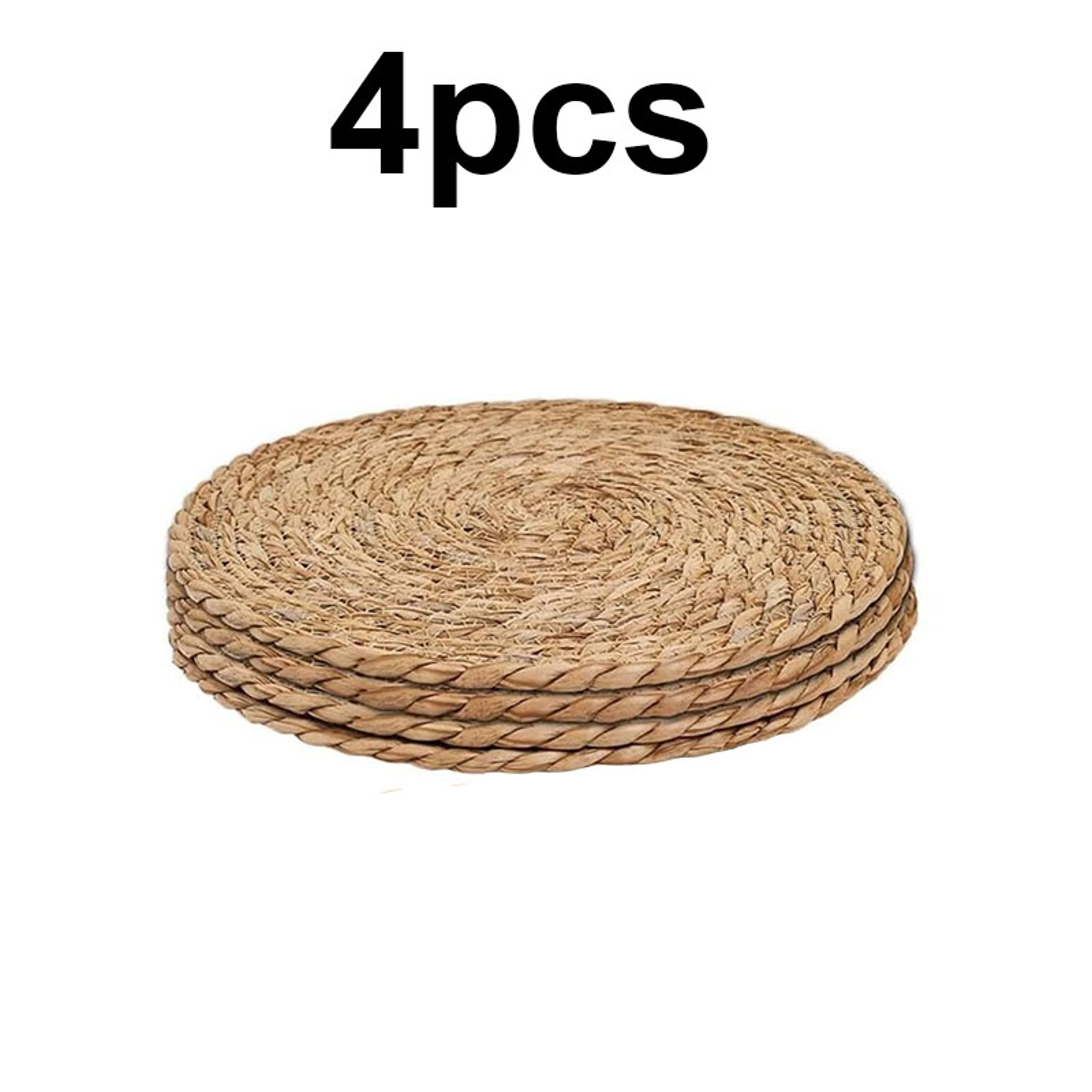 Round Woven Placemats Set Boho Rattan Placemat Natural Straw Braided Table Mat Farmhouse Weave Dinn 5