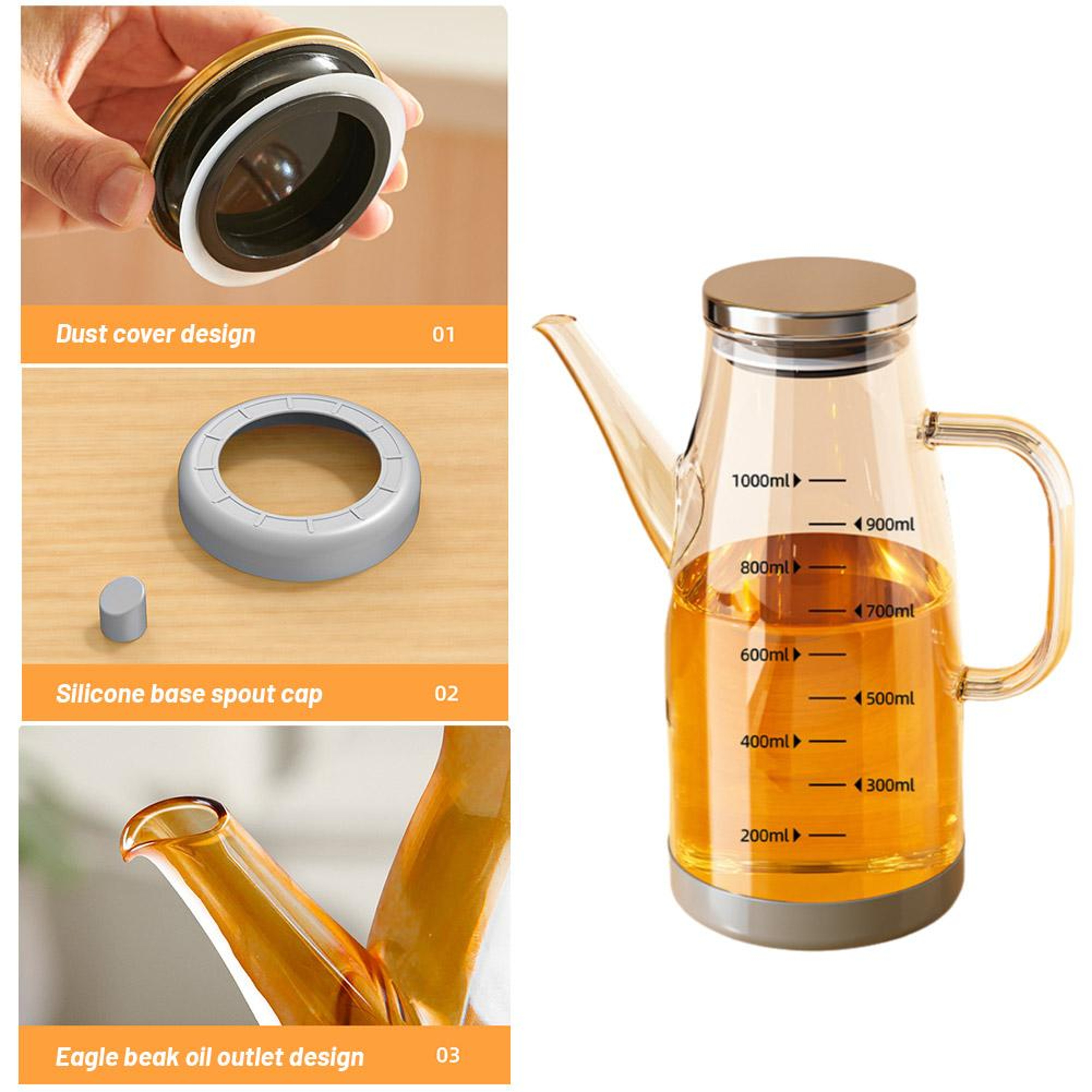 Glass Oil Pot, Kitchen Household Seasoning Bottle, Stainless Steel Hanging Oil Tank, Glass Oil Container for Easy – view 2