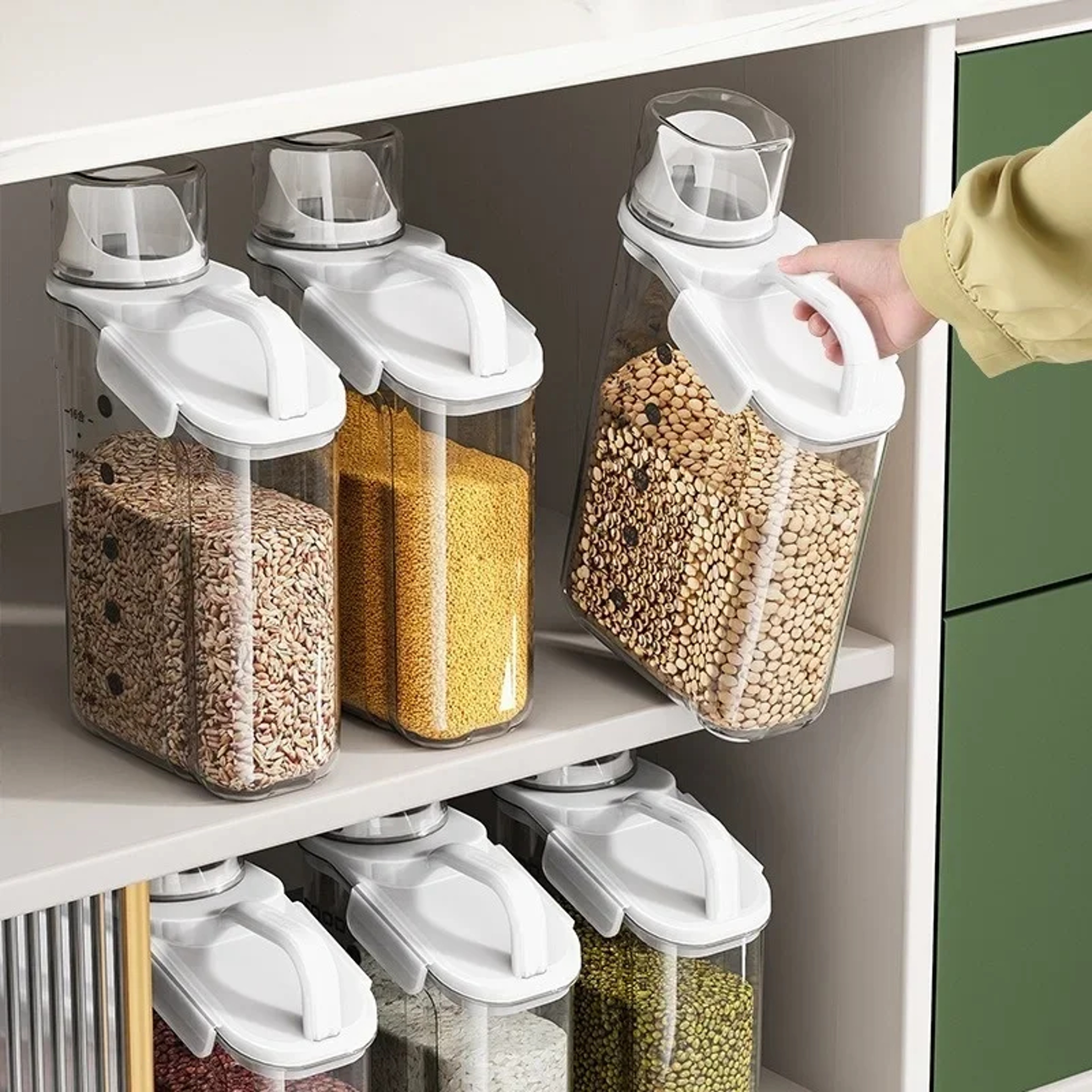 Grain Storage Tank Cereal Storage Box With Measuring Cup Food Bean Grain Sealed Jar Kitchen Dispens 2