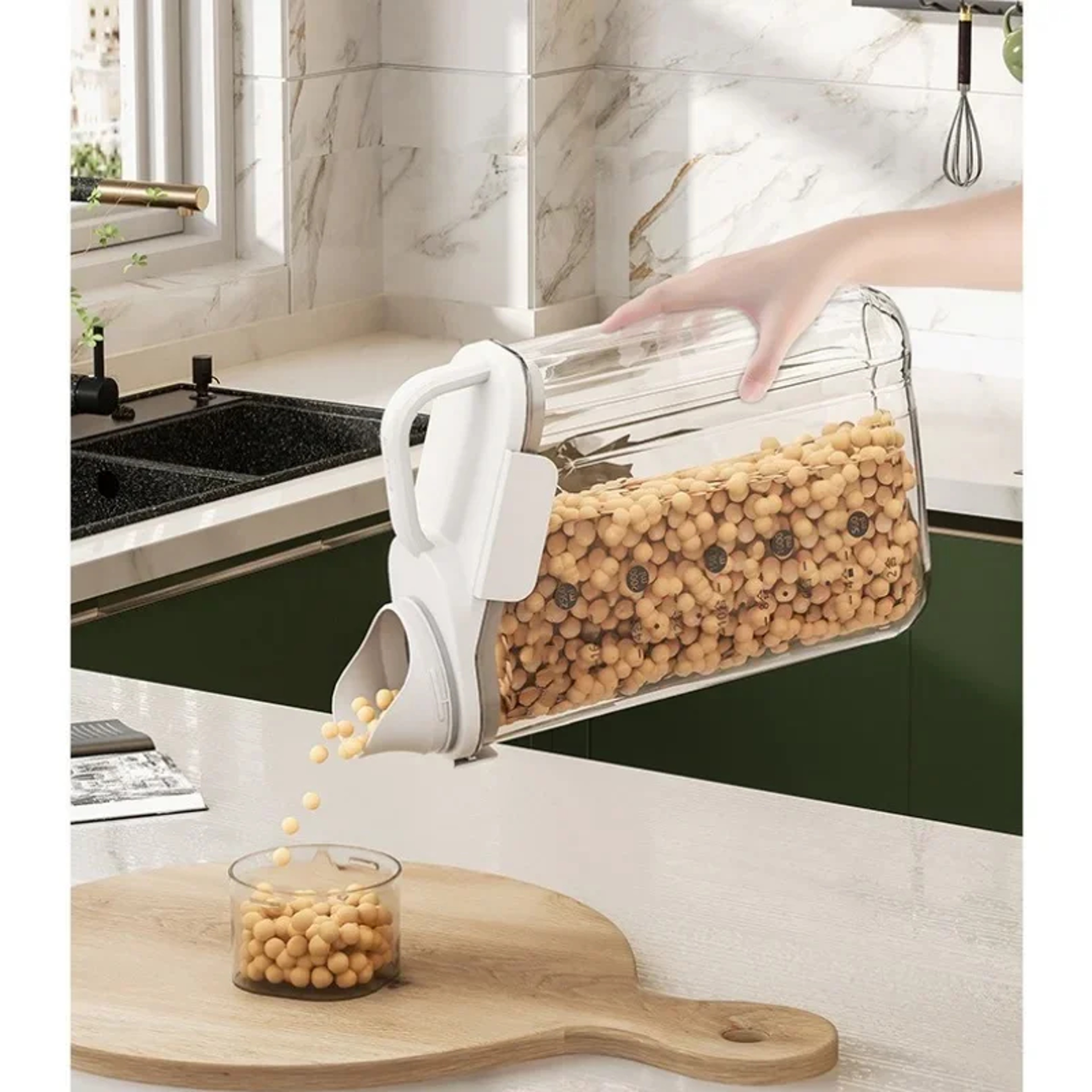 Grain Storage Tank Cereal Storage Box With Measuring Cup Food Bean Grain Sealed Jar Kitchen Dispens 4